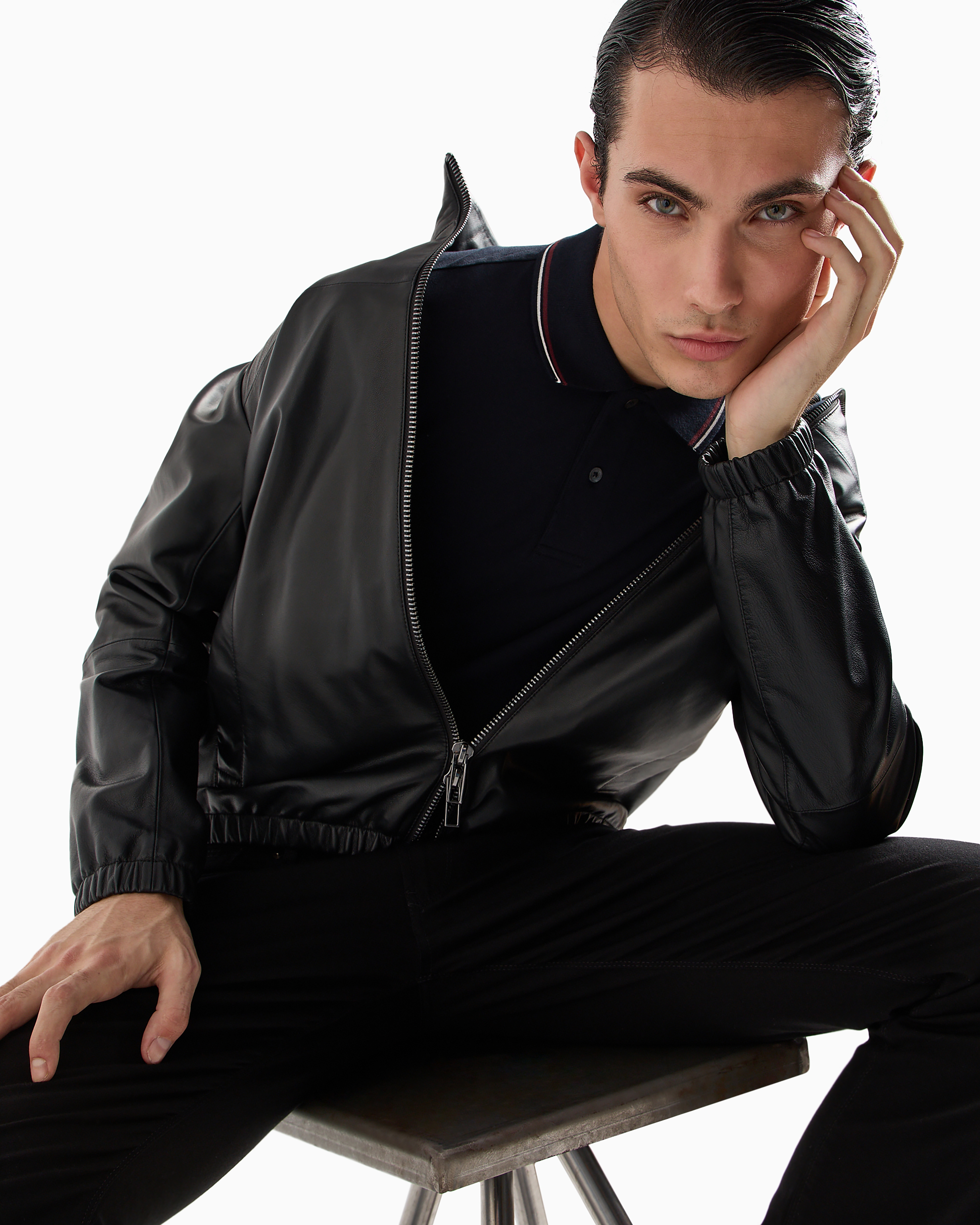 Slim-fit stretch piqué polo shirt with micro eagle