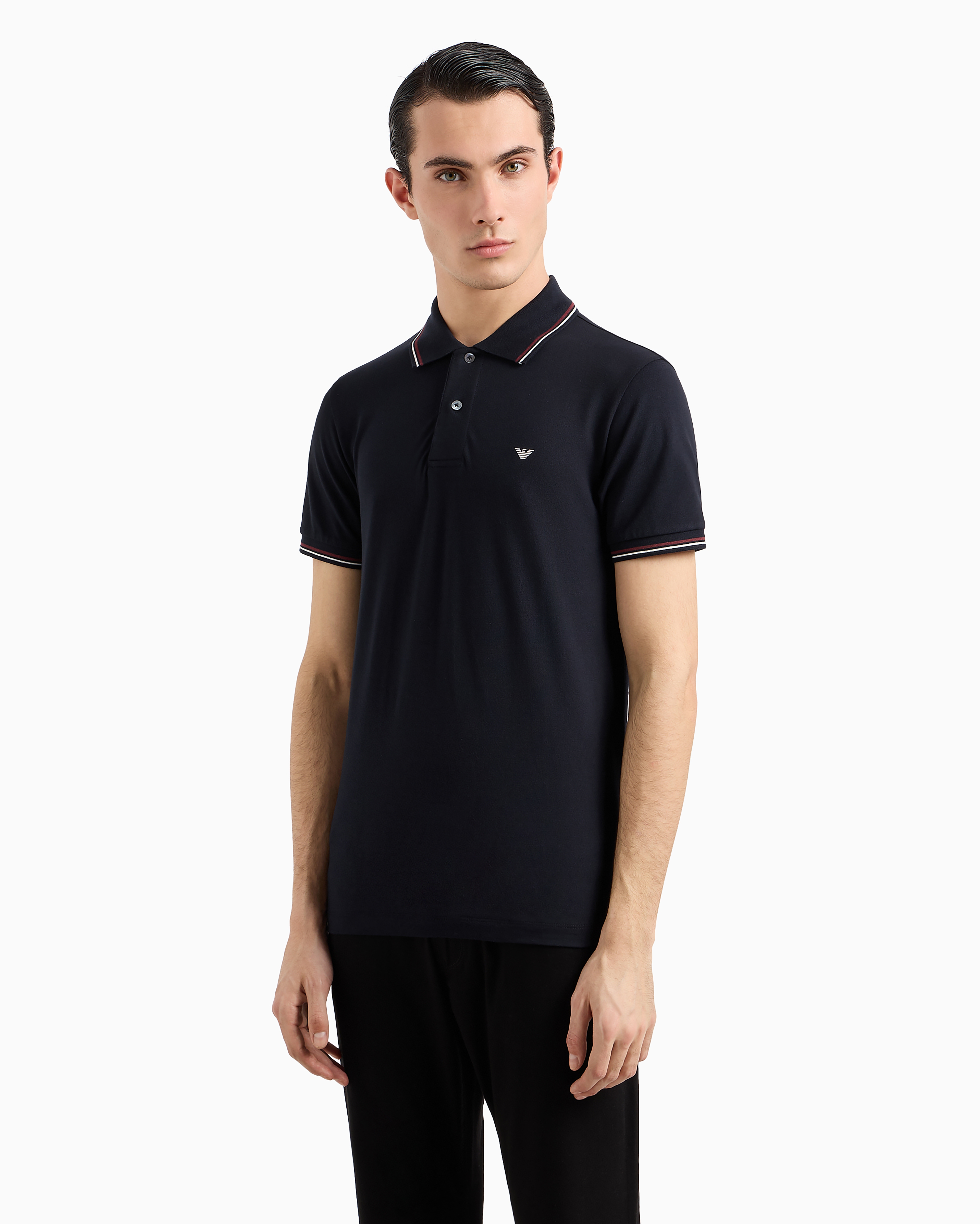 Slim-fit stretch piqué polo shirt with micro eagle