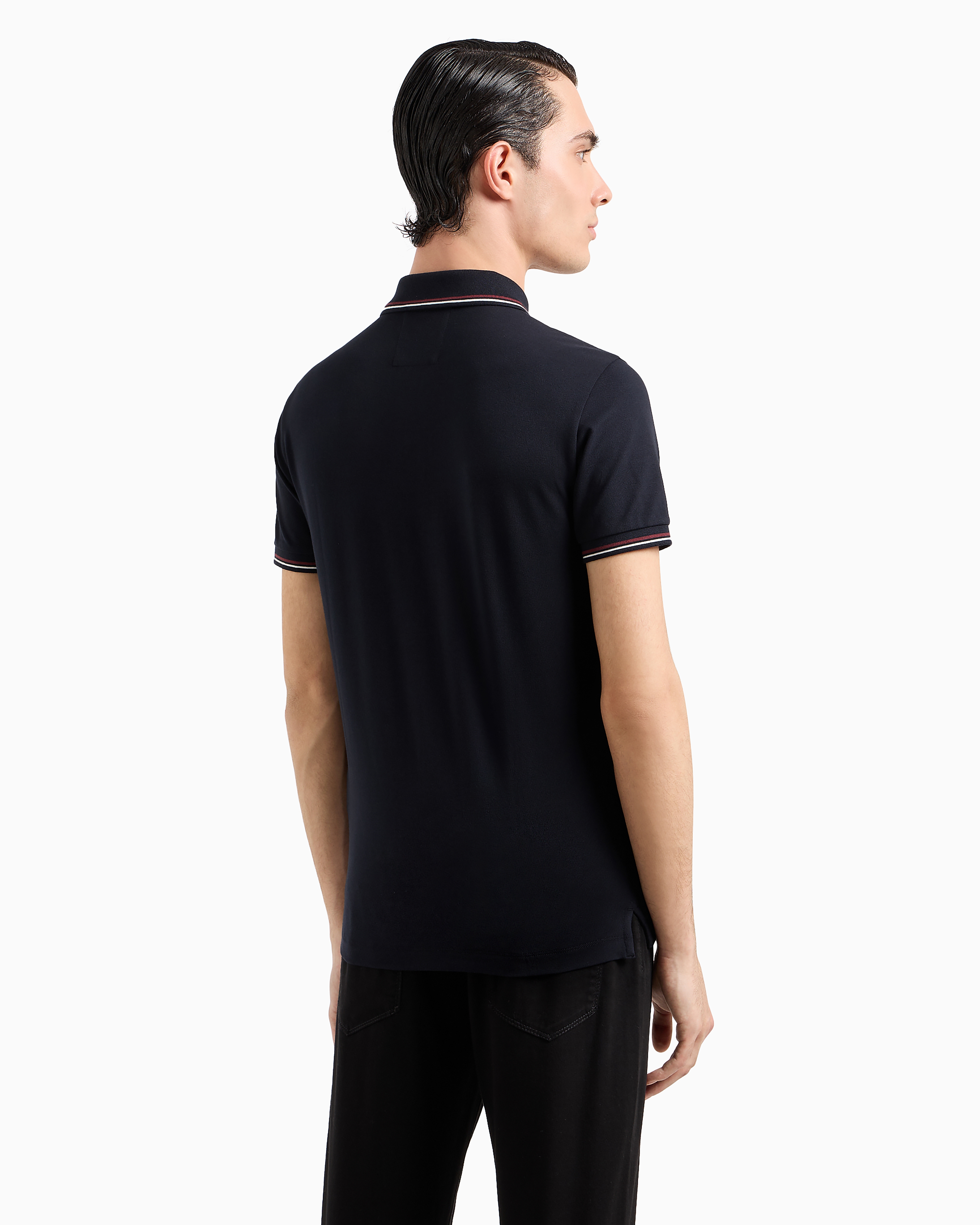 Slim-fit stretch piqué polo shirt with micro eagle