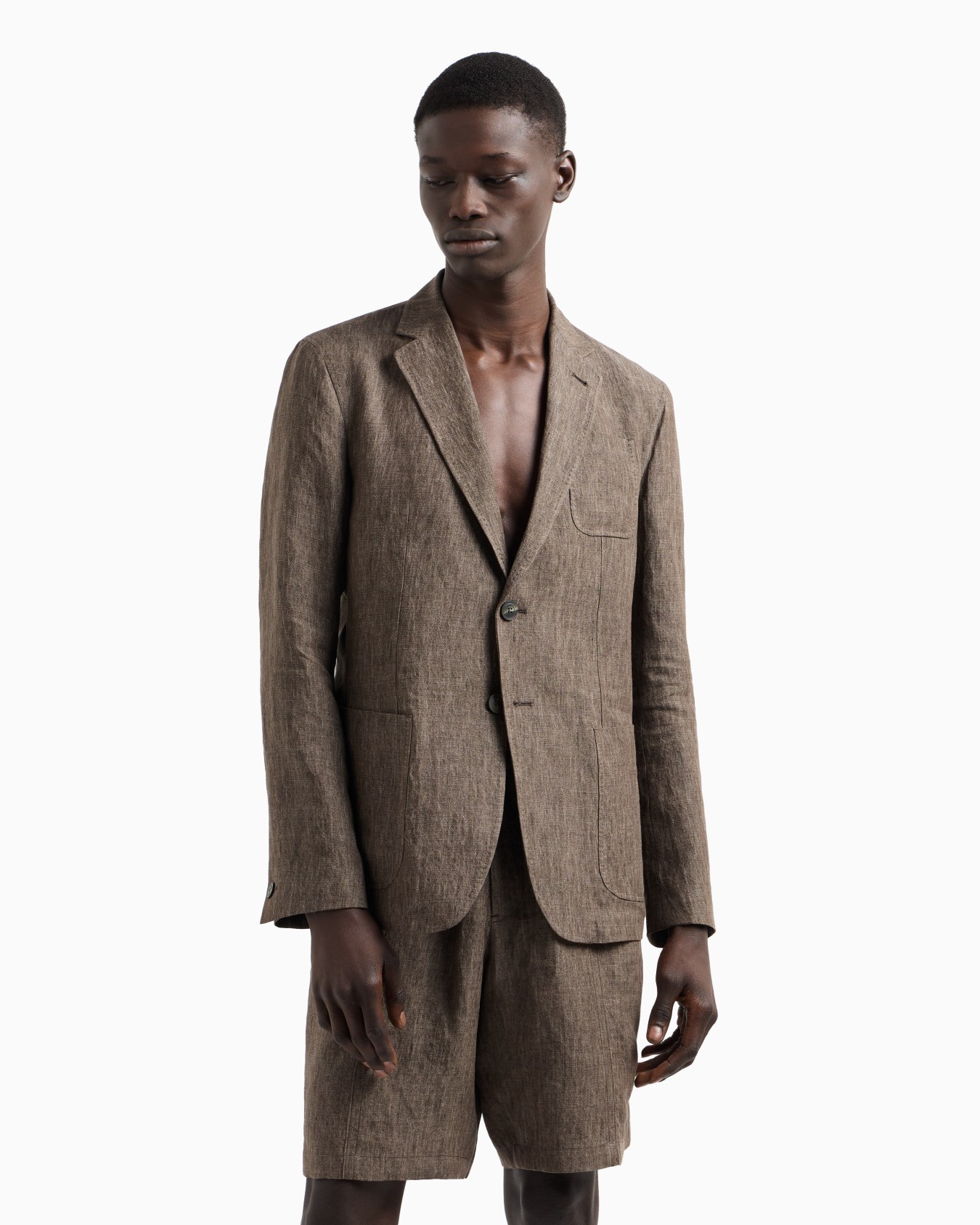 Single-breasted jacket in faded linen with a crêpe texture Slide 4