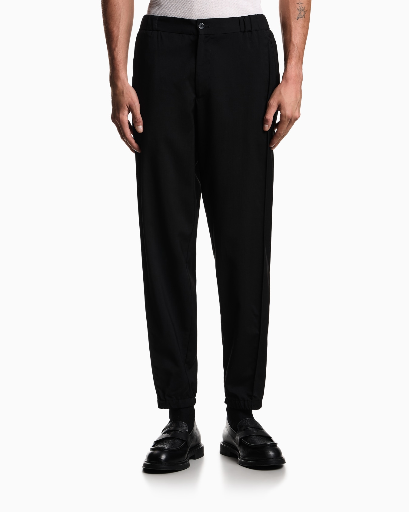 Natural stretch canvas trousers with elasticated cuffs Slide 3