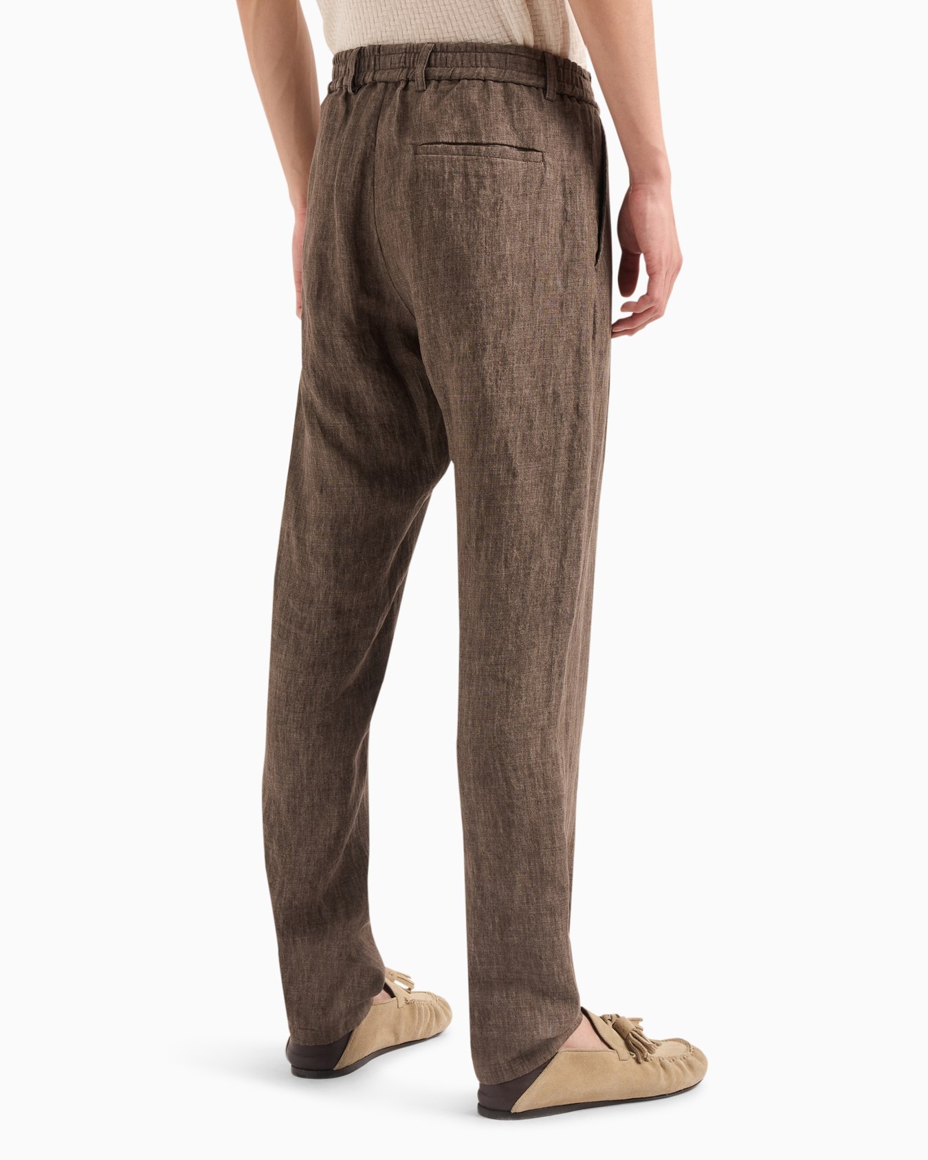 Crêpe-effect faded linen trousers with pleats Slide 2