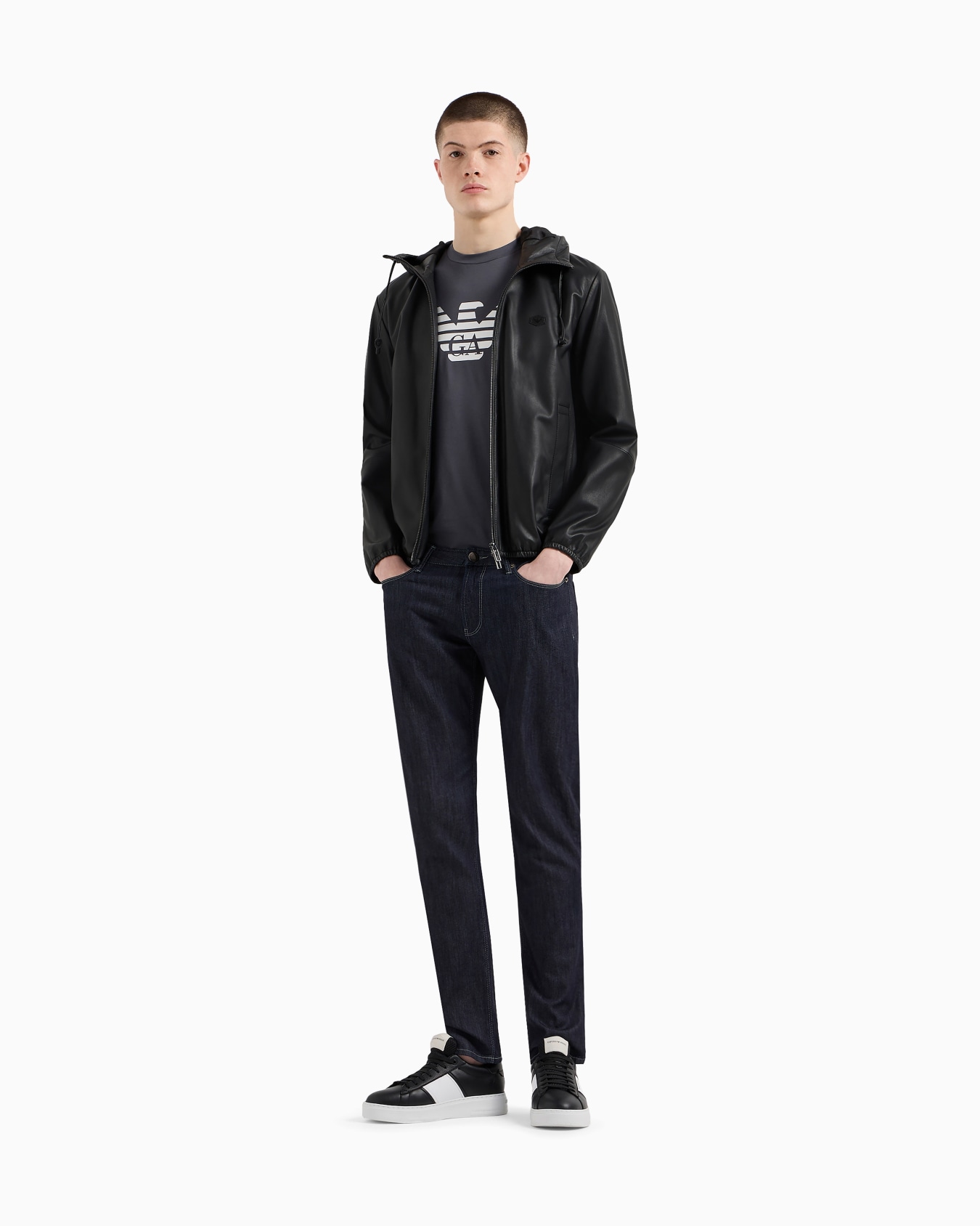 Hooded, semi-aniline nappa lambskin blouson with full-length zip Slide 1