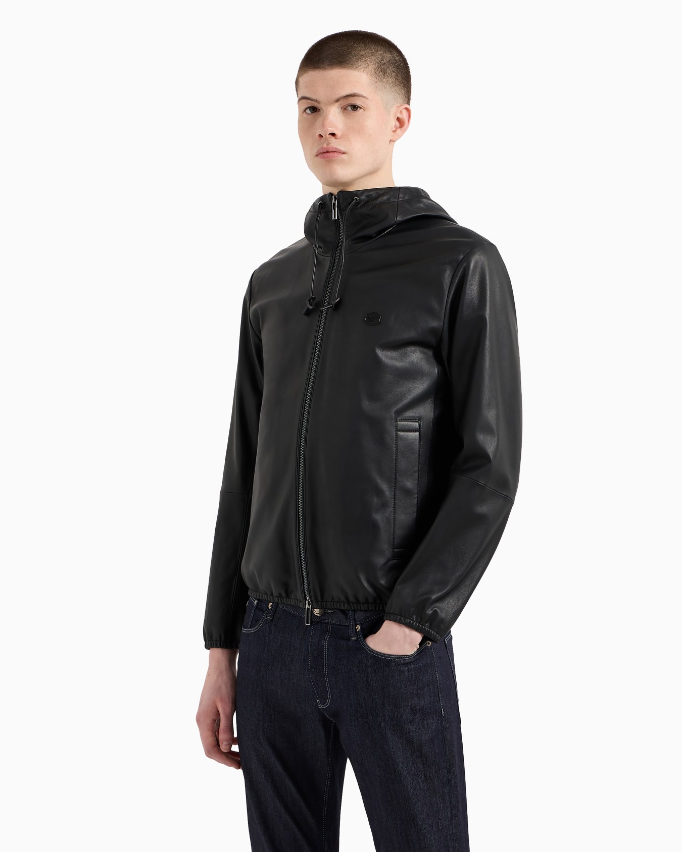 Hooded, semi-aniline nappa lambskin blouson with full-length zip Slide 3