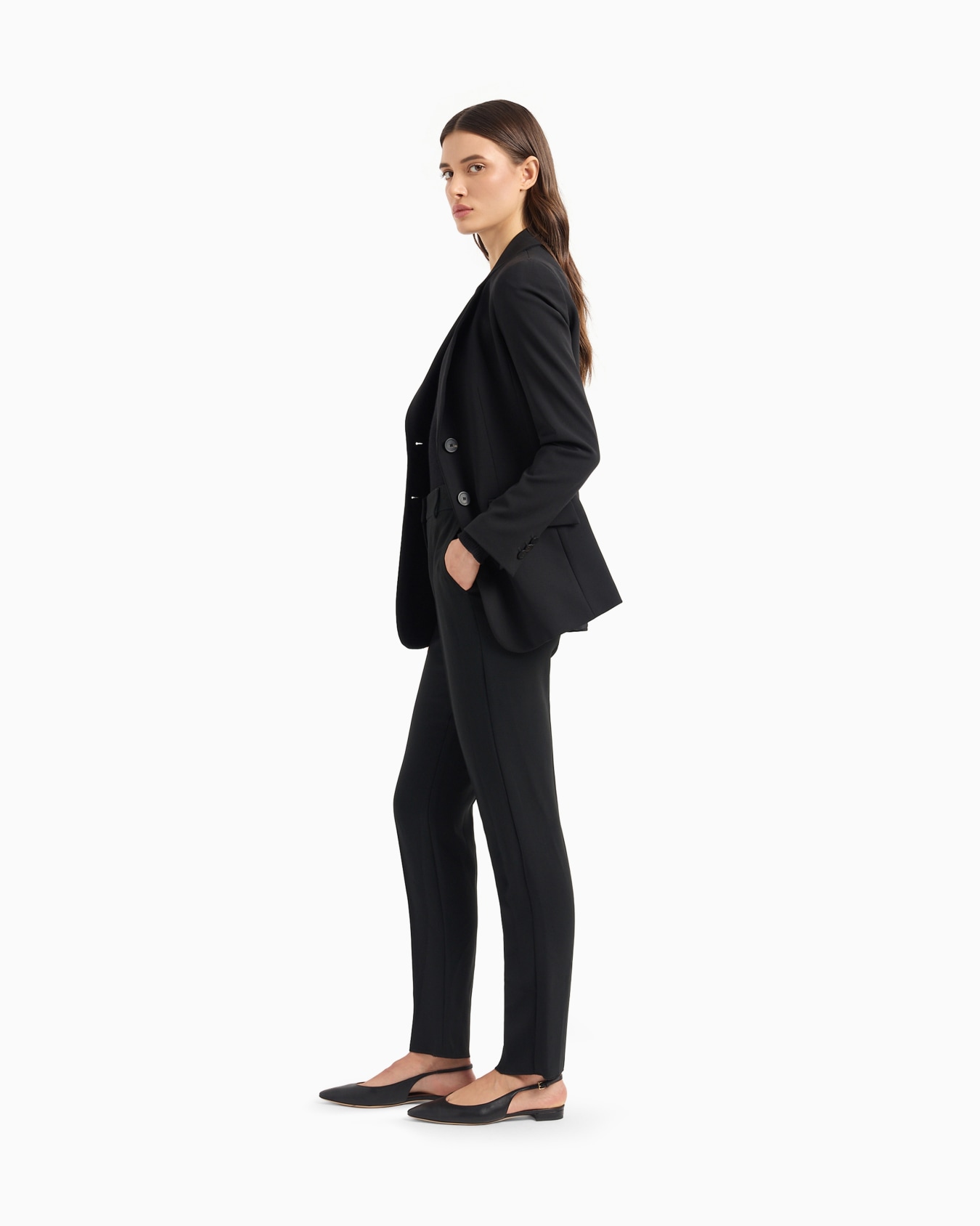 Pantaloni con passanti e nervatura in cady crepe Slide 1