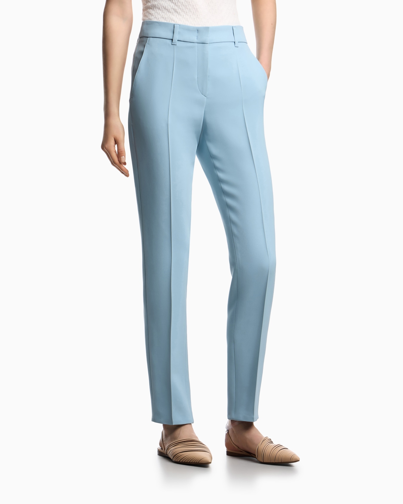 Cady crêpe trousers with belt loops and rib Slide 3