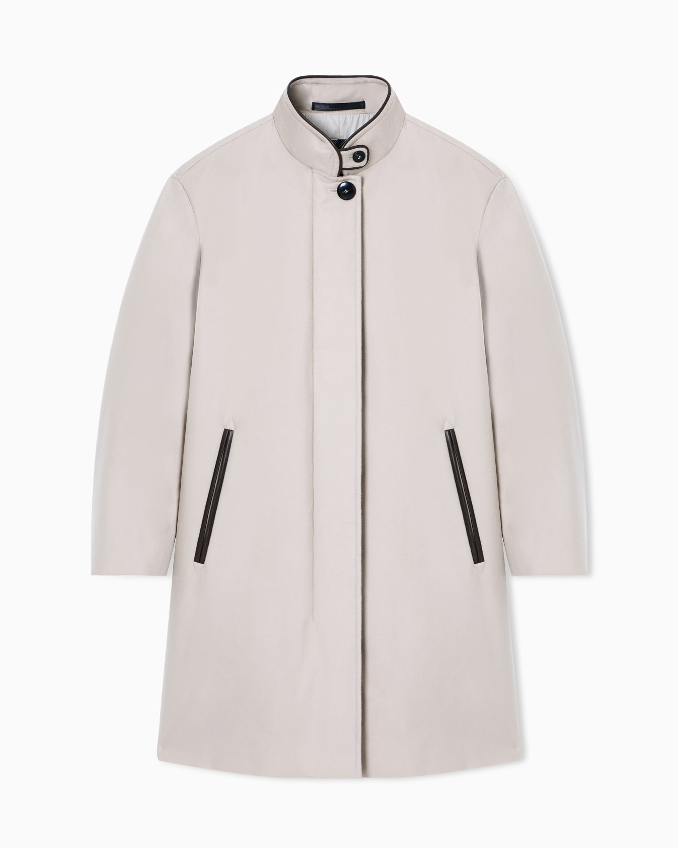 Cashmere coat with leather details Slide 0