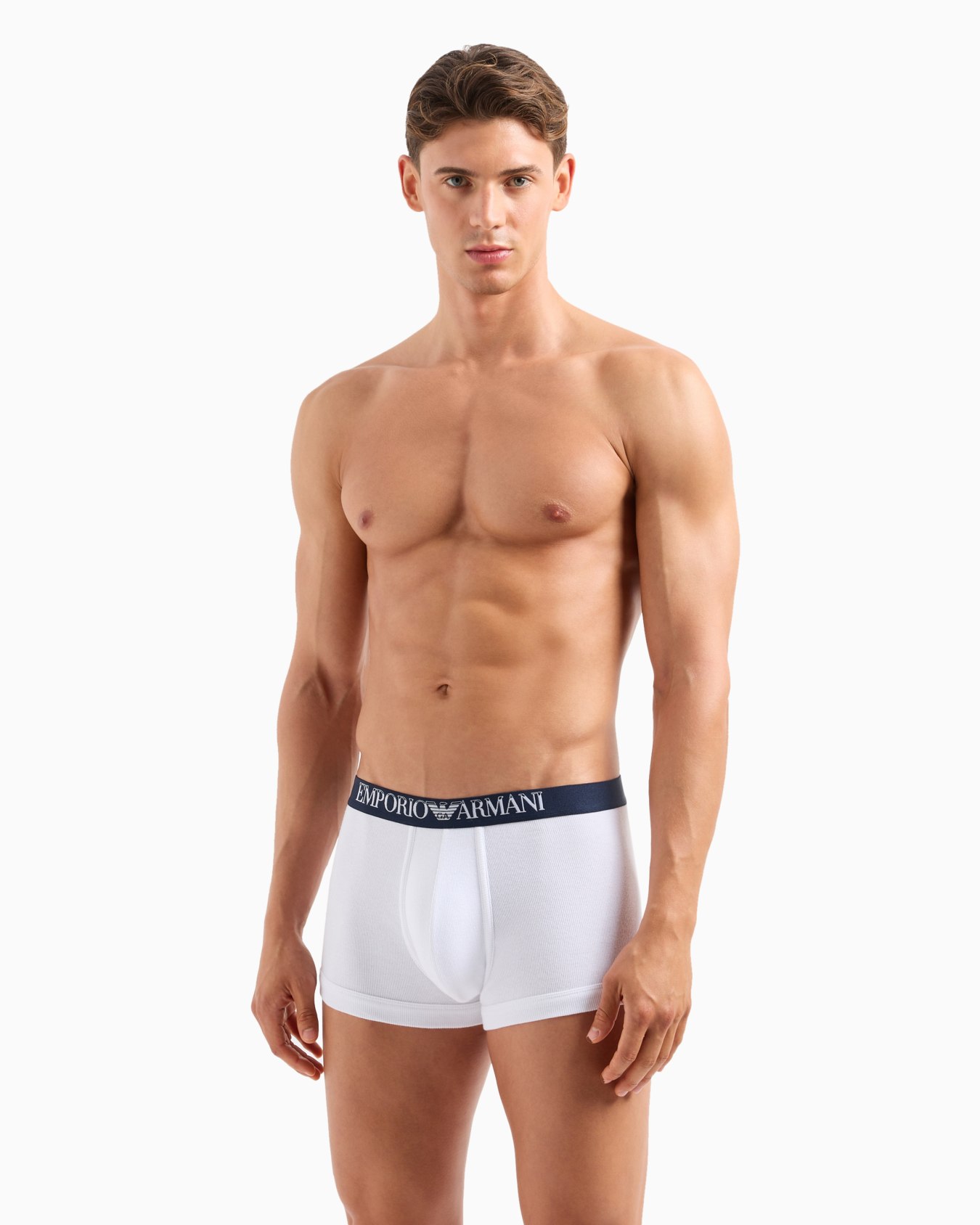 Two-pack of ribbed cotton boxer briefs with logo band Slide 1