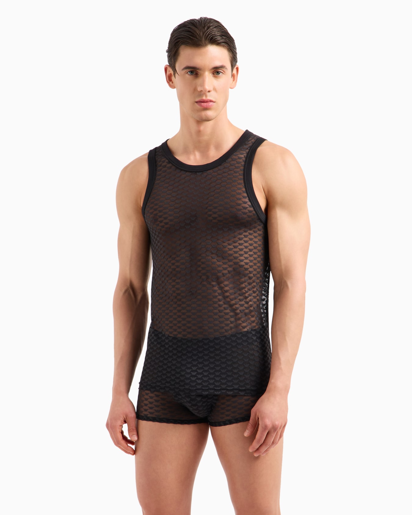 Canotta in mesh jacquard con logo eagle all over Slide 1