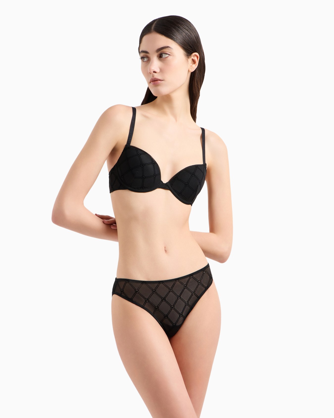 Mesh Brazilian briefs with all-over flocked monogram Slide 1