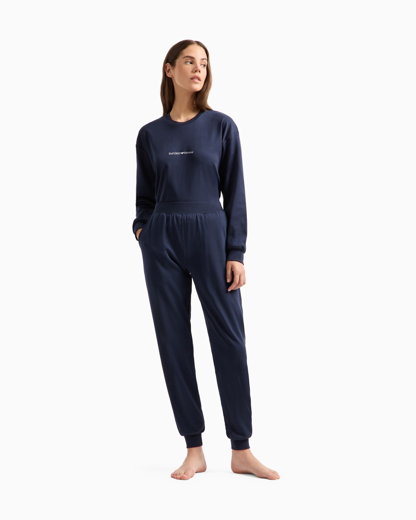 Interlock jersey sweatshirt and trouser pyjamas with logo Slide 1