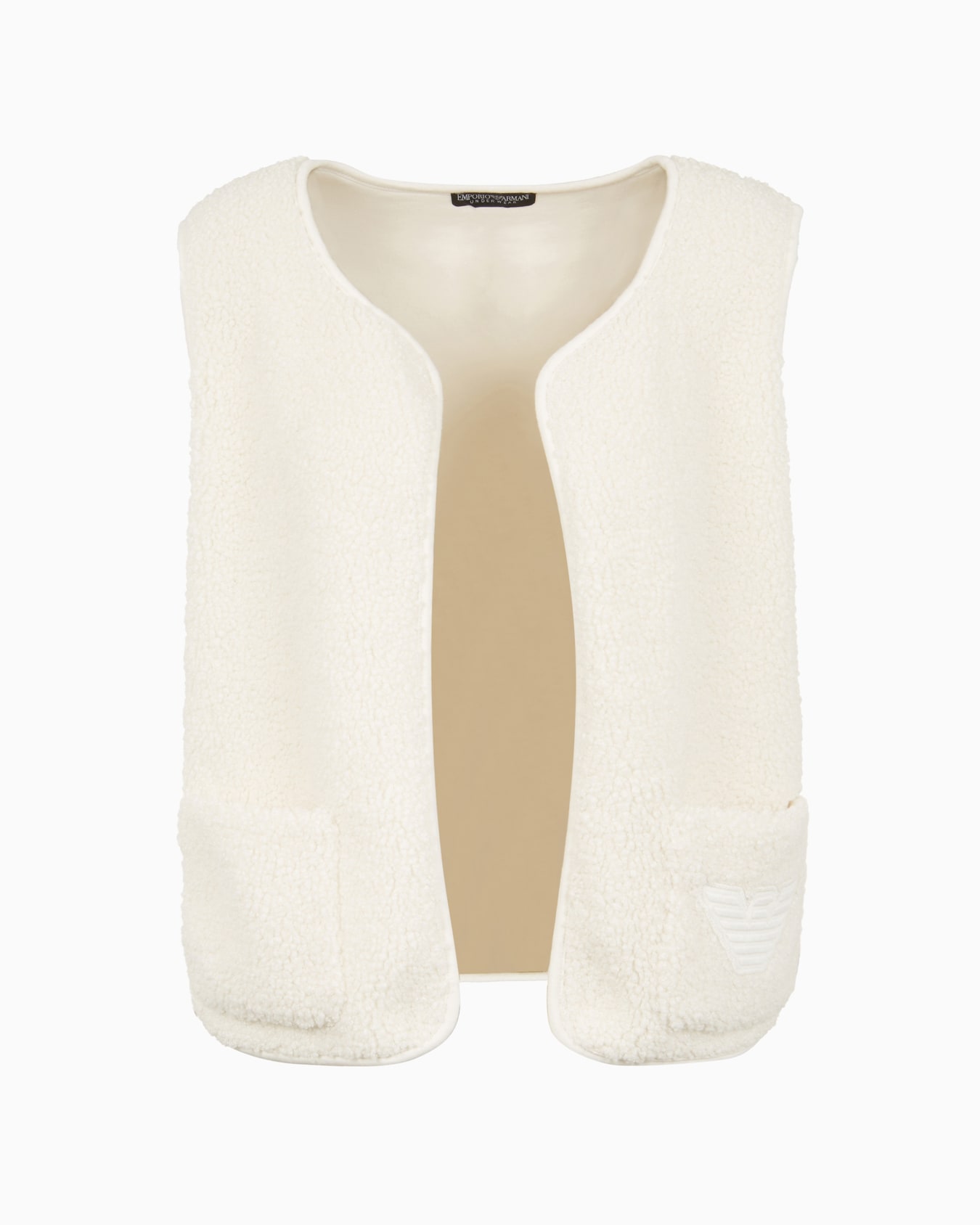 Loungewear gilet in teddy-effect fabric with eagle patch Slide 0