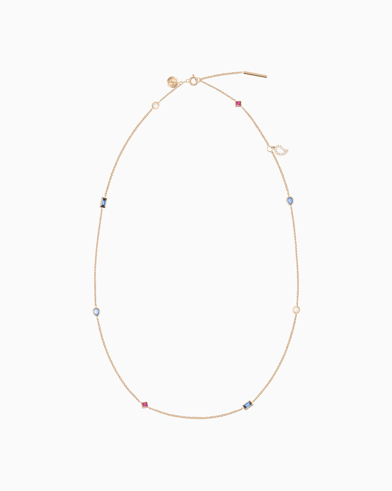 Tamara long necklace in 18k gold with diamonds, sapphires and rubies Slide 0