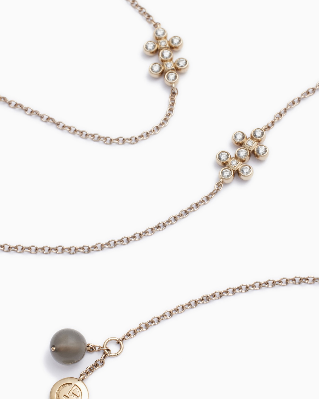 Gioia 18k gold, diamonds and moonstone long necklace Slide 1