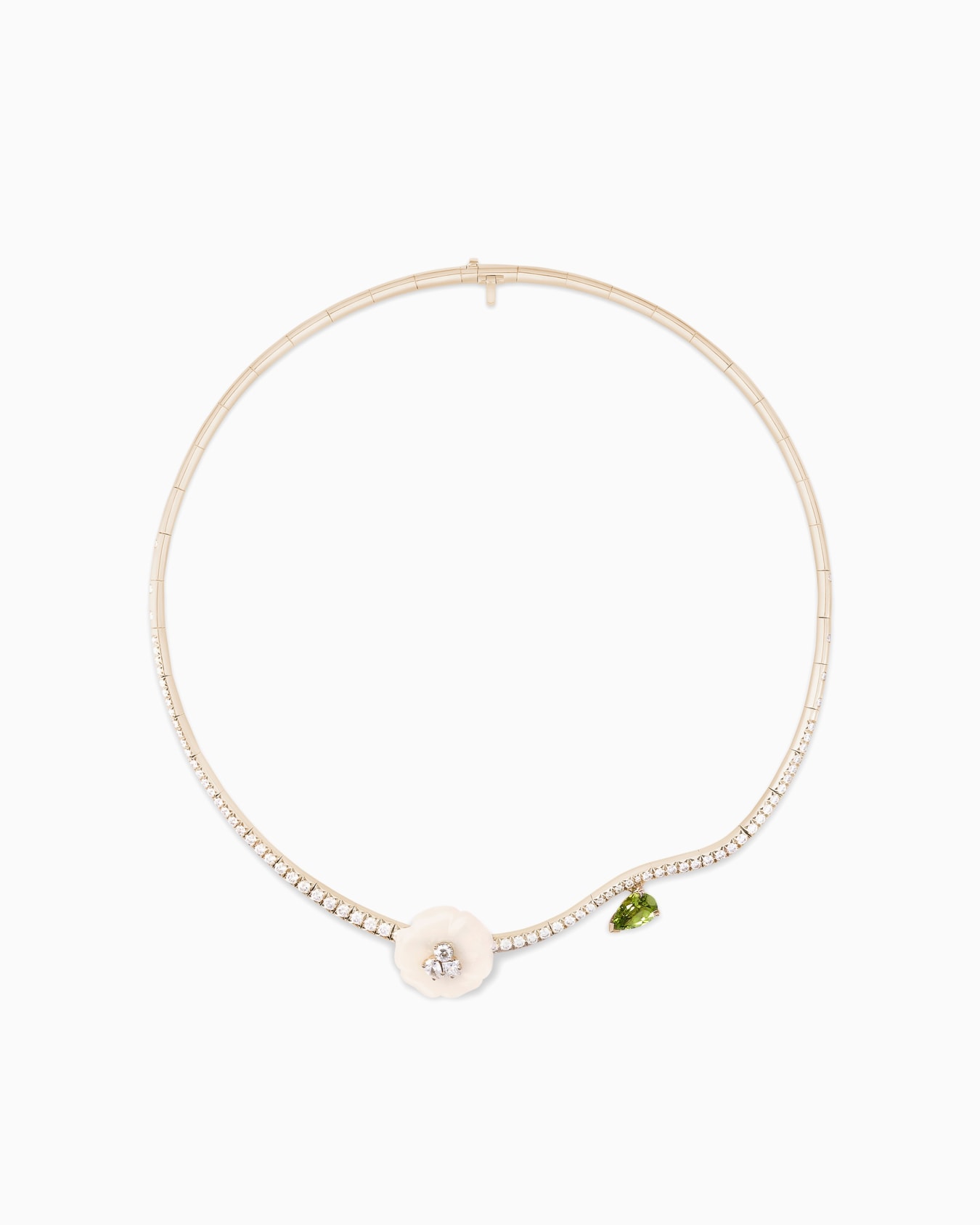 Blanche choker necklace in 18k gold, diamond, white agate and peridot Slide 0