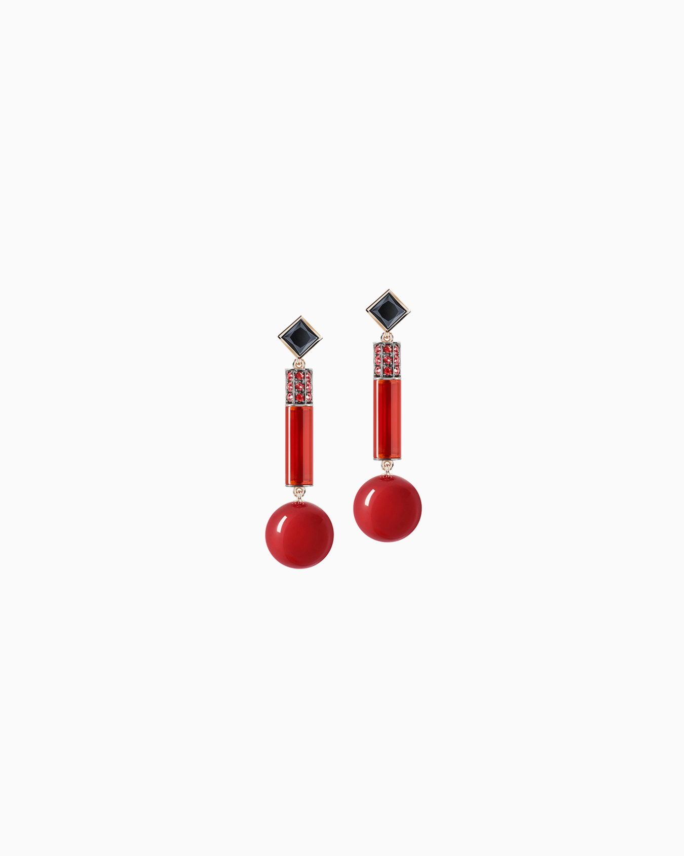 Tamara pendant earrings in 18k gold, sapphires and carnelian Slide 0