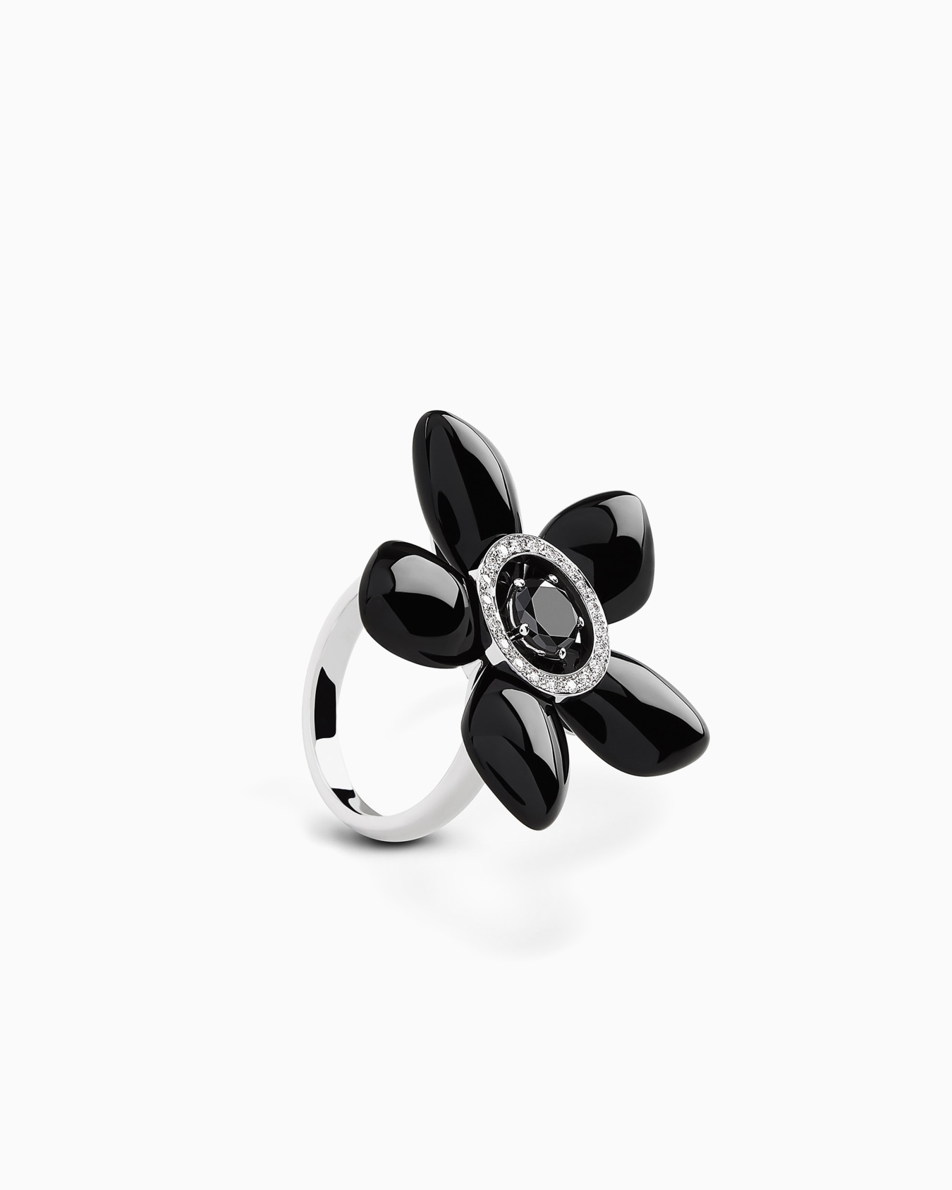 18K white-gold, diamond-and-onyx Sì ring Folie 0