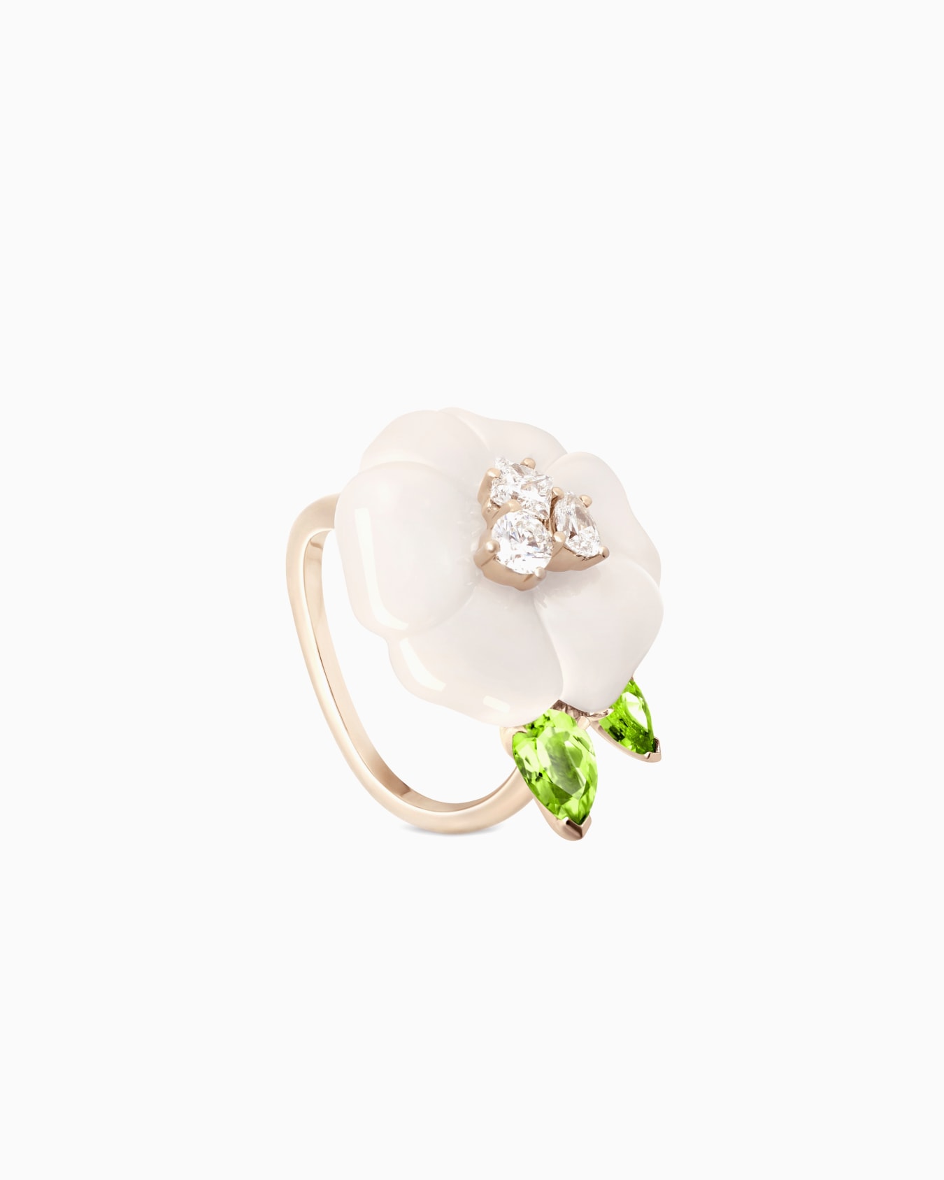 Blanche ring in 18k gold, diamond, white agate and peridot Slide 0