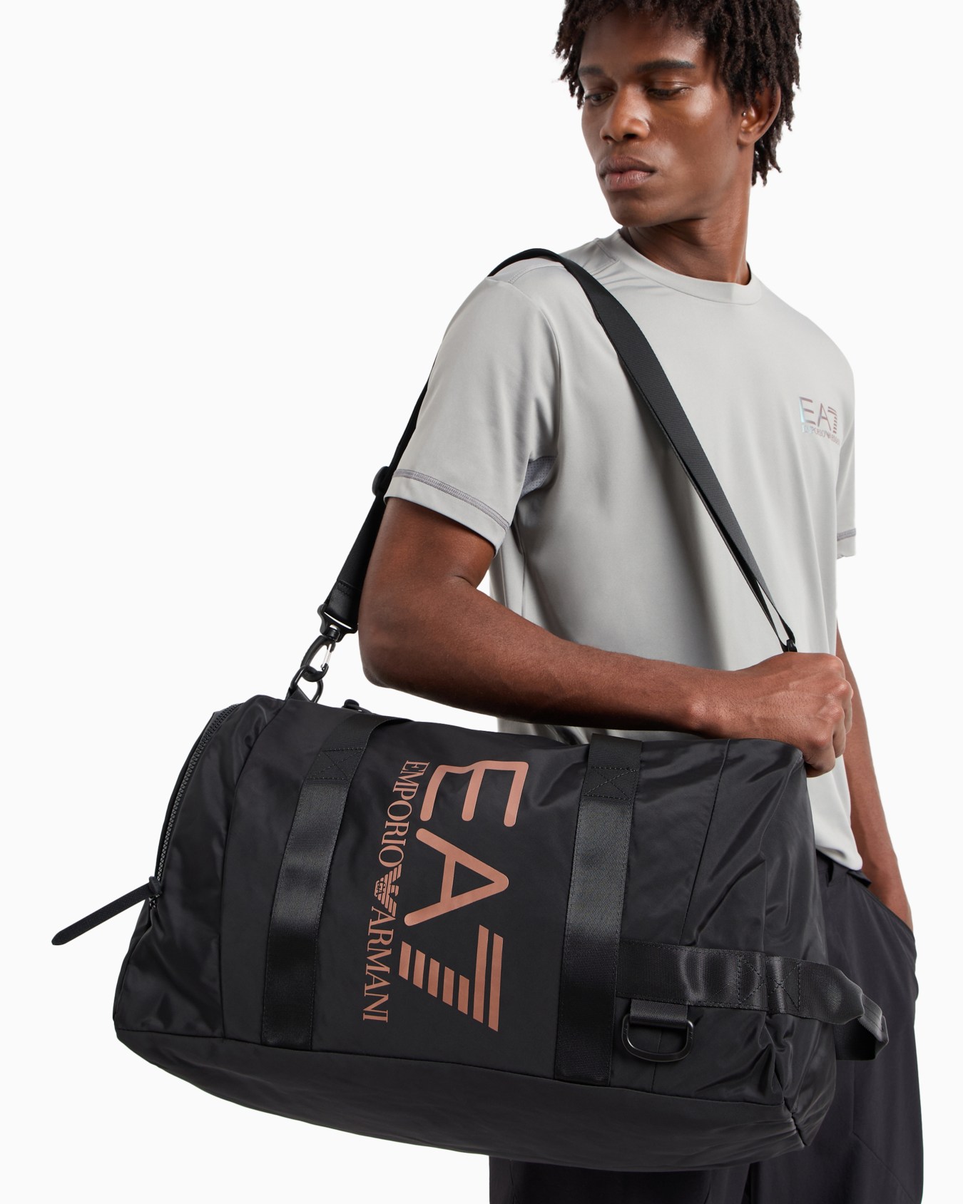 Technical-fabric duffel bag with oversized logo Slide 6