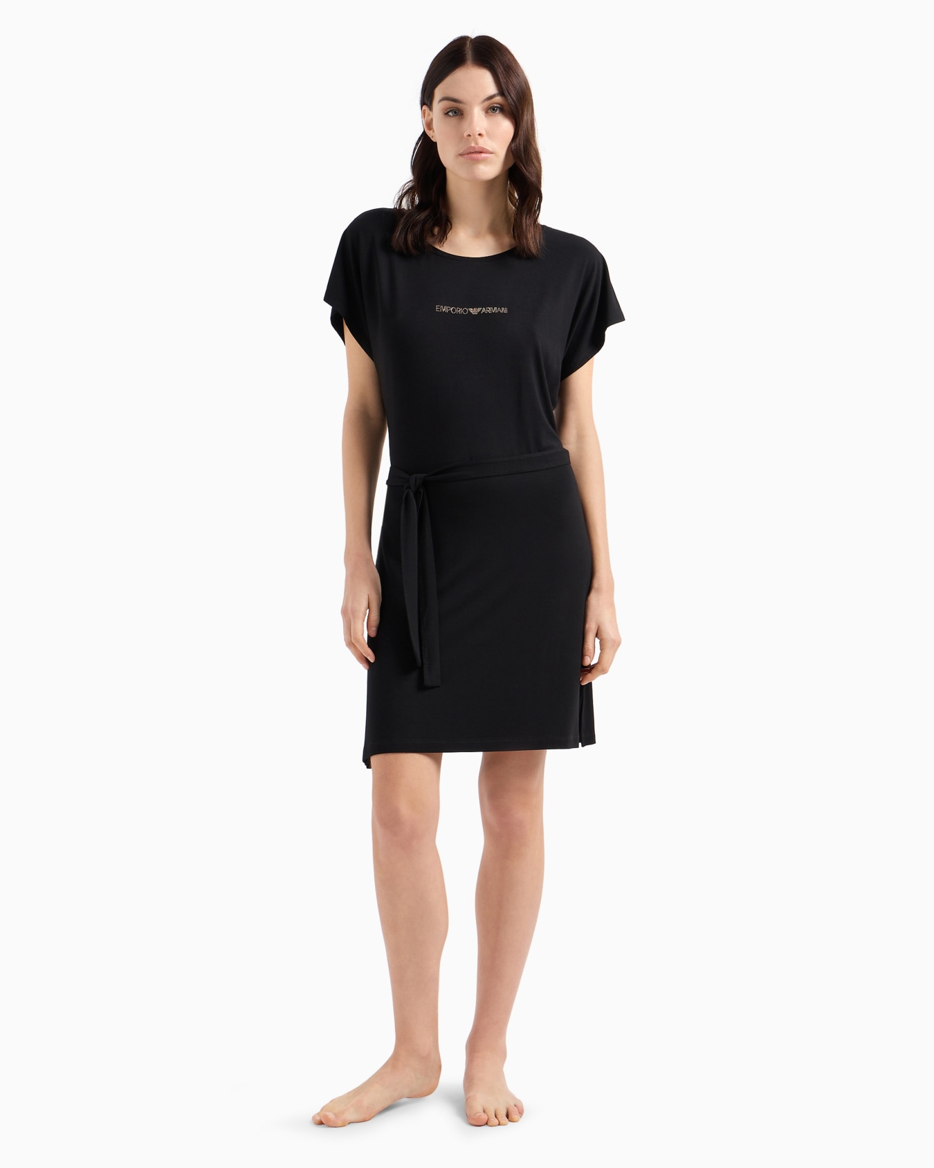 Stretch-viscose beachwear dress with micro-studded logo and sash Diapositiva 1