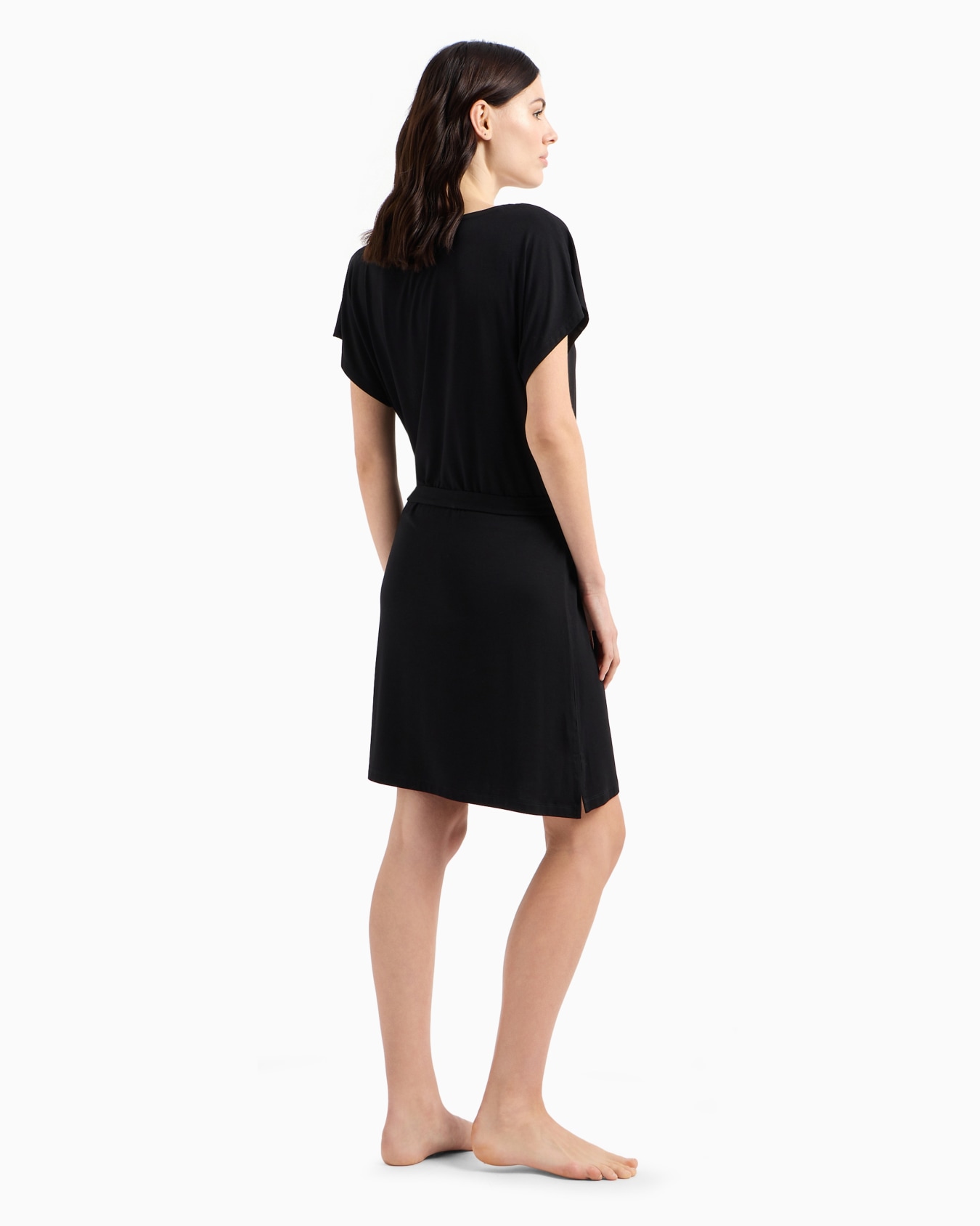 Stretch-viscose beachwear dress with micro-studded logo and sash Diapositiva 2