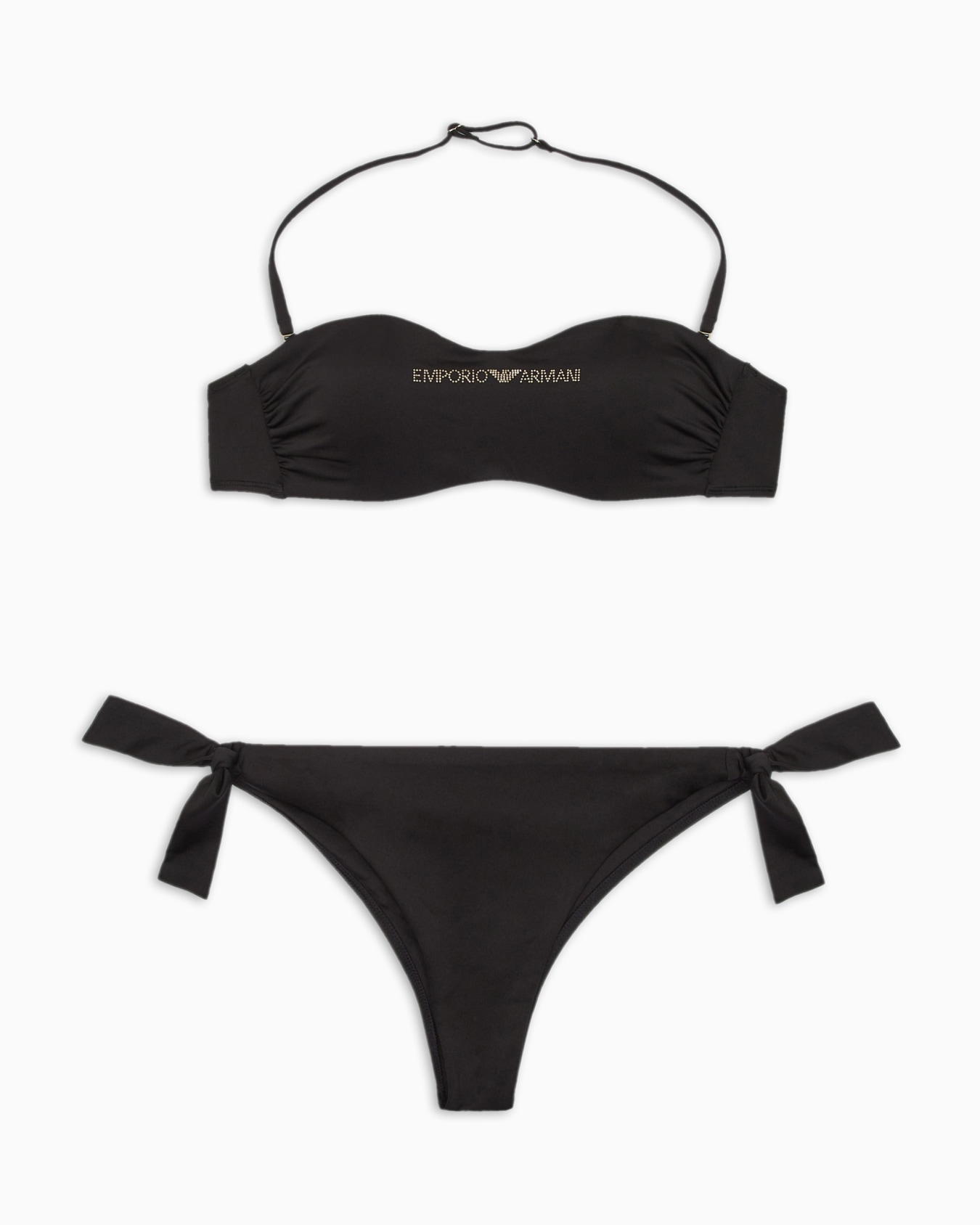 Lycra padded bandeau bikini with micro-studded logo Diapositiva 0