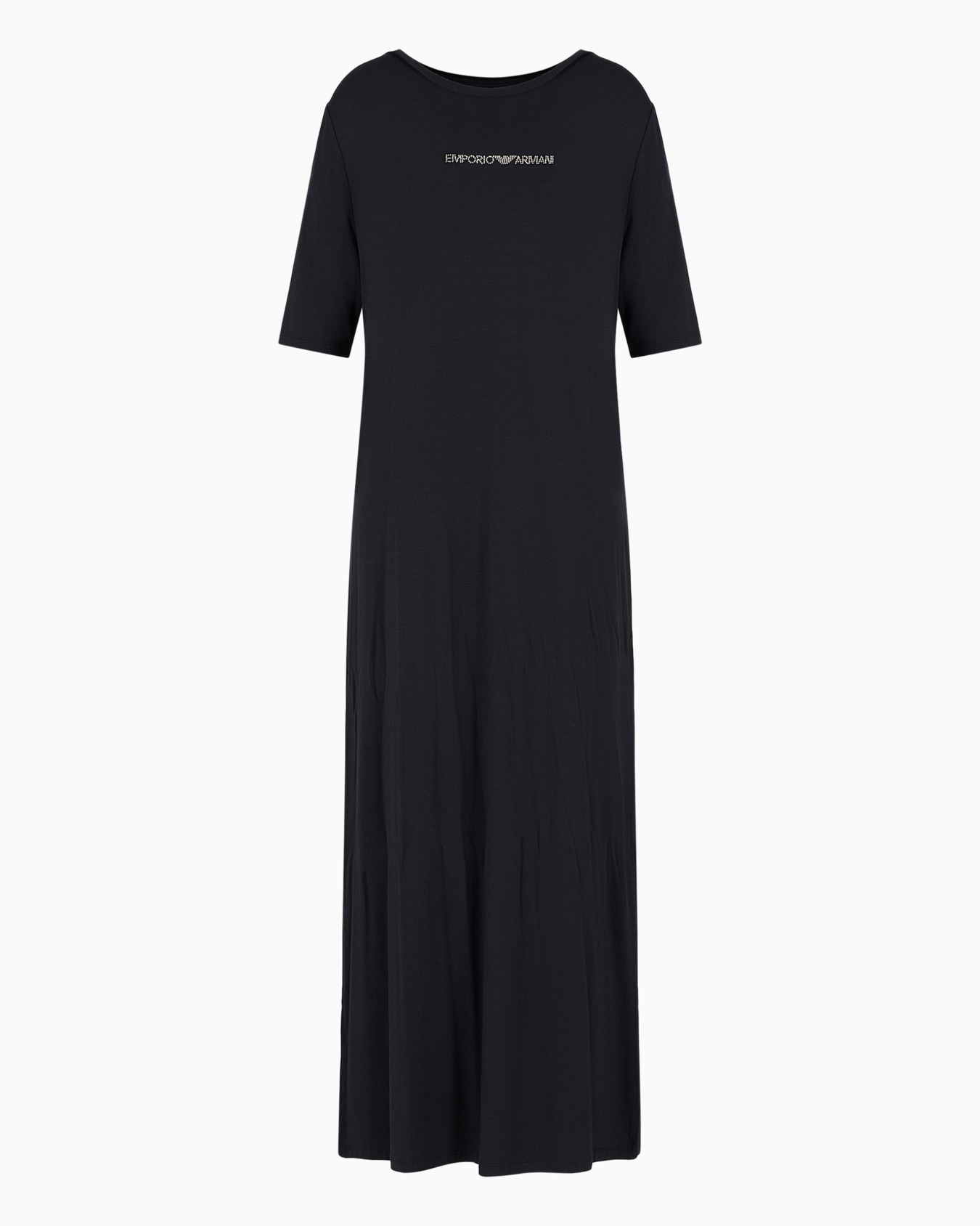 Stretch-viscose long beachwear dress with micro-studded logo Slide 0
