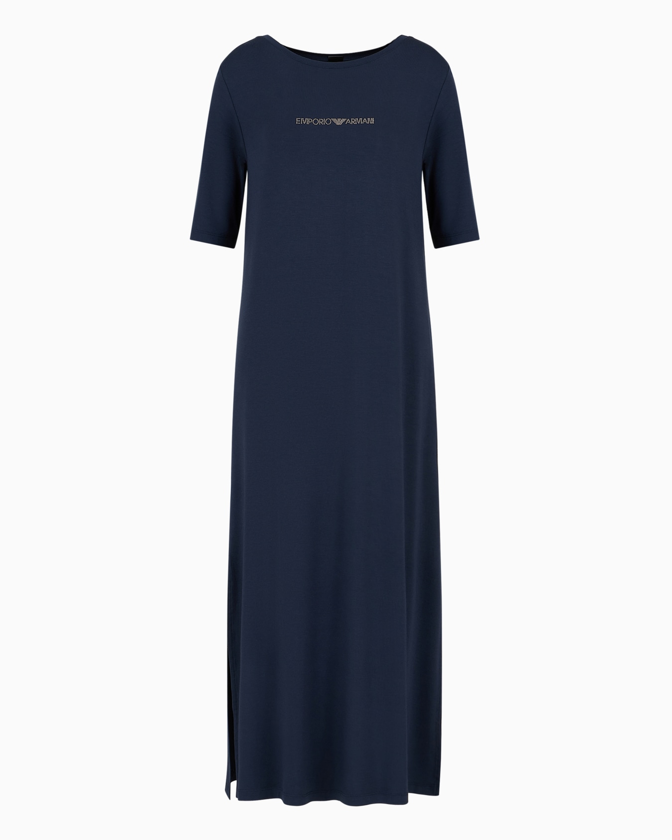 Stretch-viscose long beachwear dress with micro-studded logo Slide 0