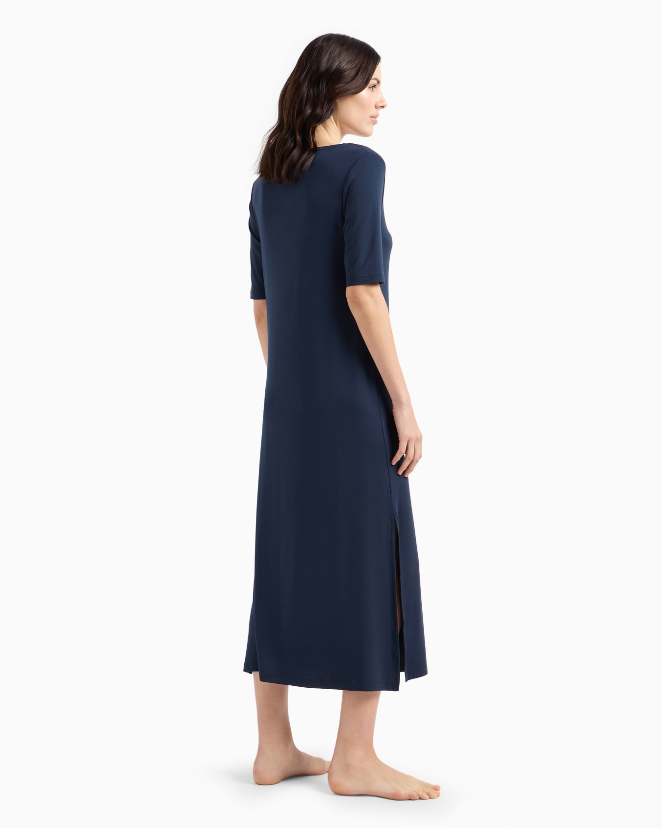 Stretch-viscose long beachwear dress with micro-studded logo Slide 2