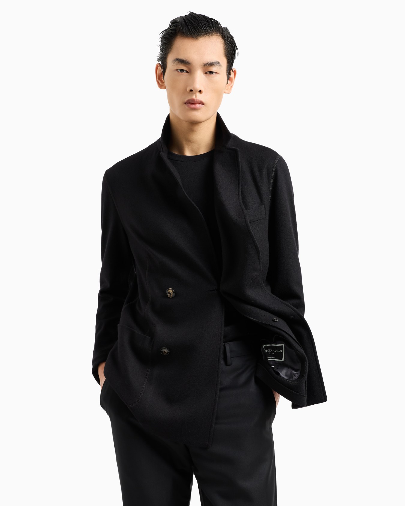 Icon double-breasted jacket in fulled cashmere interlock Slide 5