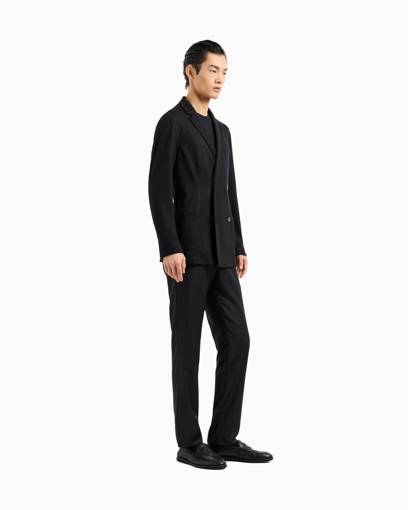 Icon double-breasted jacket in fulled cashmere interlock Slide 1