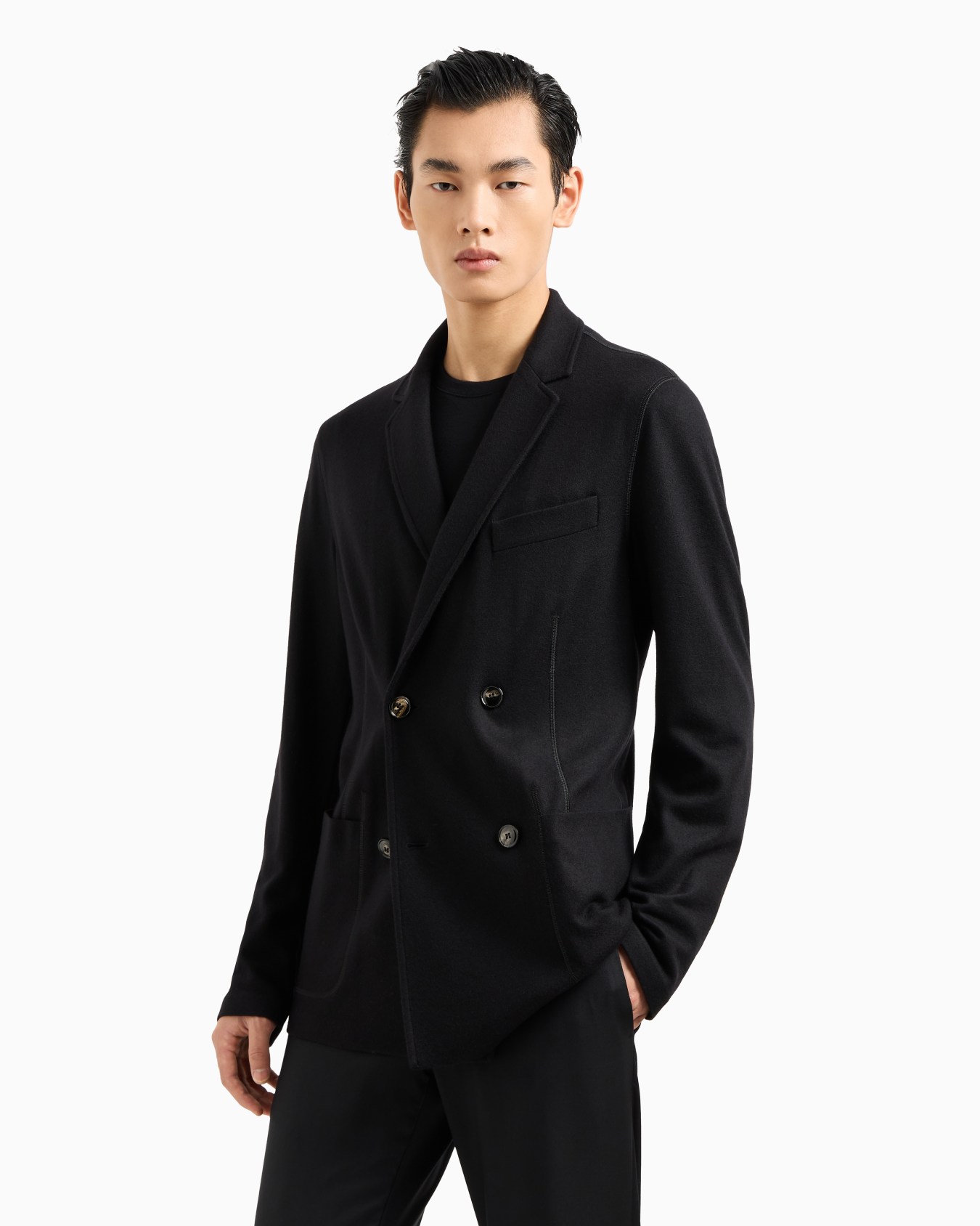 Icon double-breasted jacket in fulled cashmere interlock Slide 3