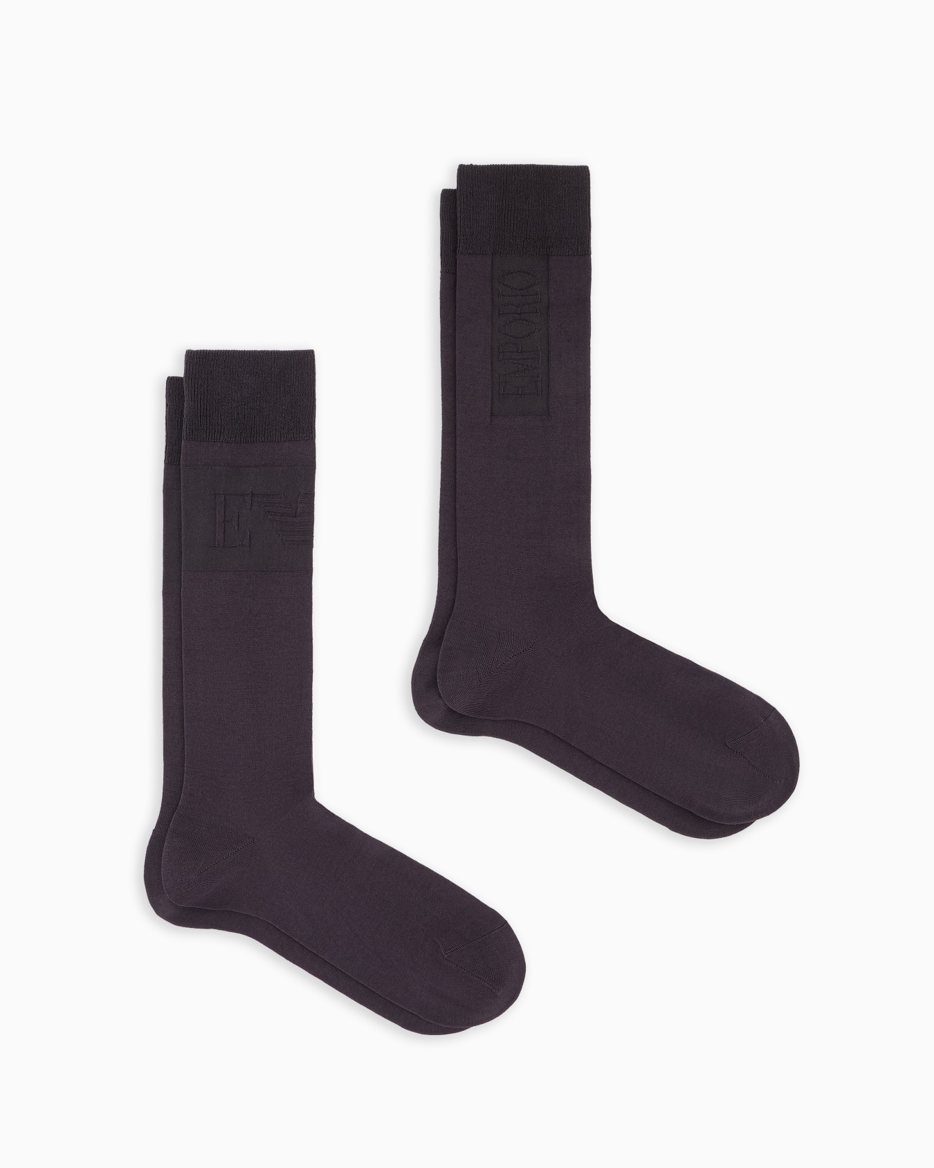 Paquete de dos pares de calcetines altos de algodón mercerizado con logotipo en intarsia Diapositiva 0