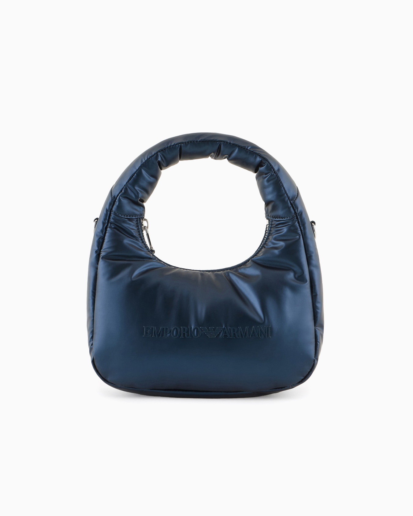 Shiny, padded nylon hobo bag with logo Slide 0