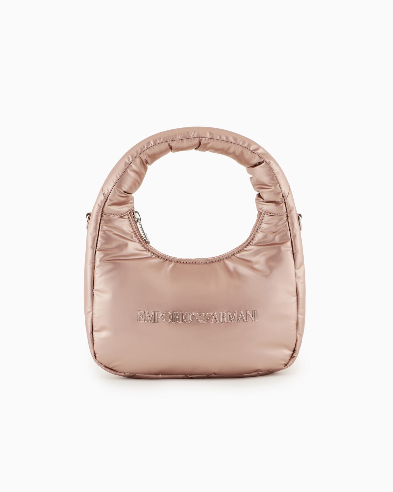 Shiny, padded nylon hobo bag with logo Slide 0