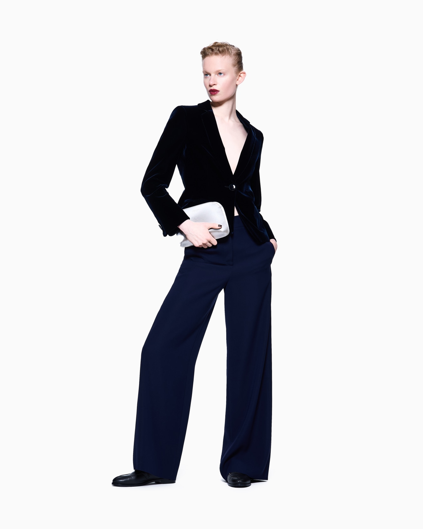 Single-breasted jacket in stretch velvet Slide 1