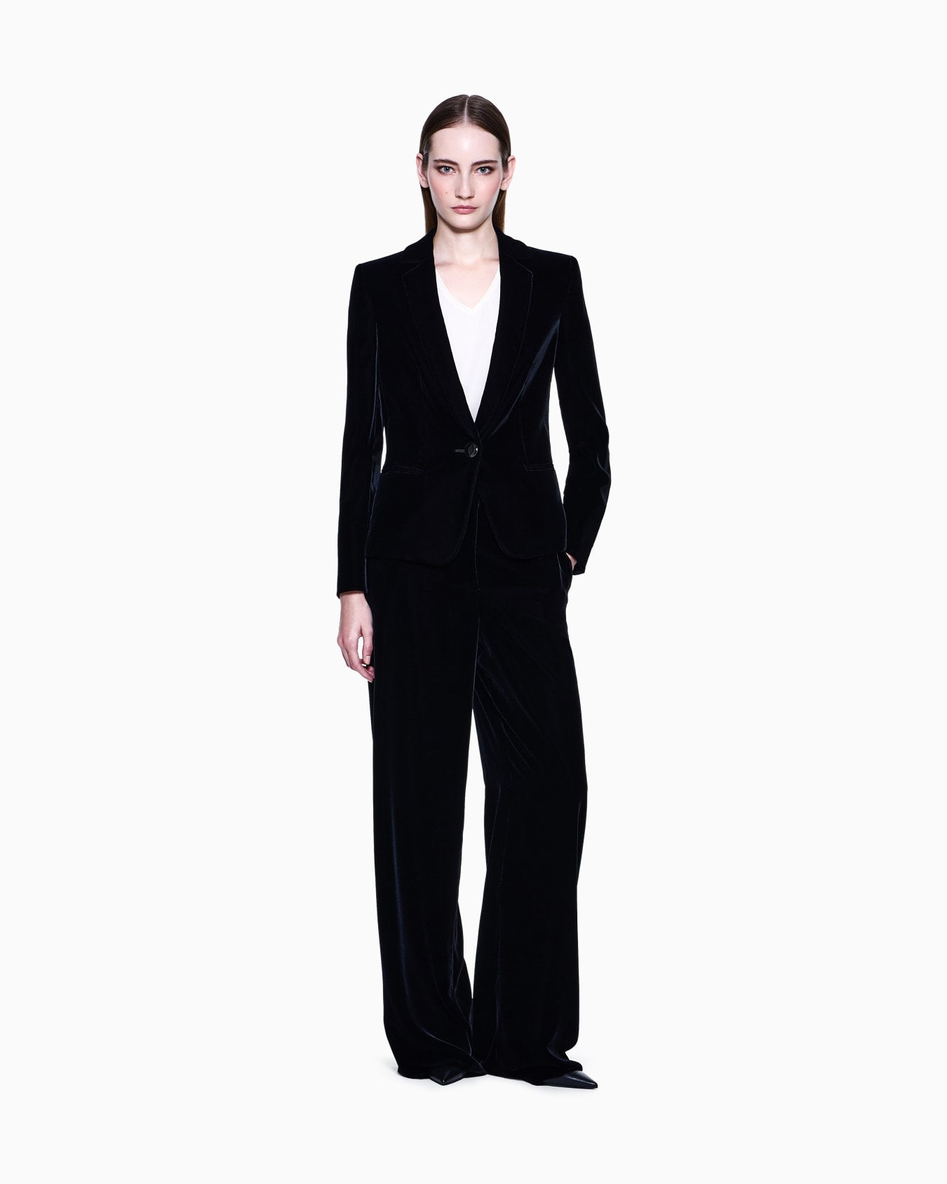 Single-breasted jacket in stretch velvet Slide 1