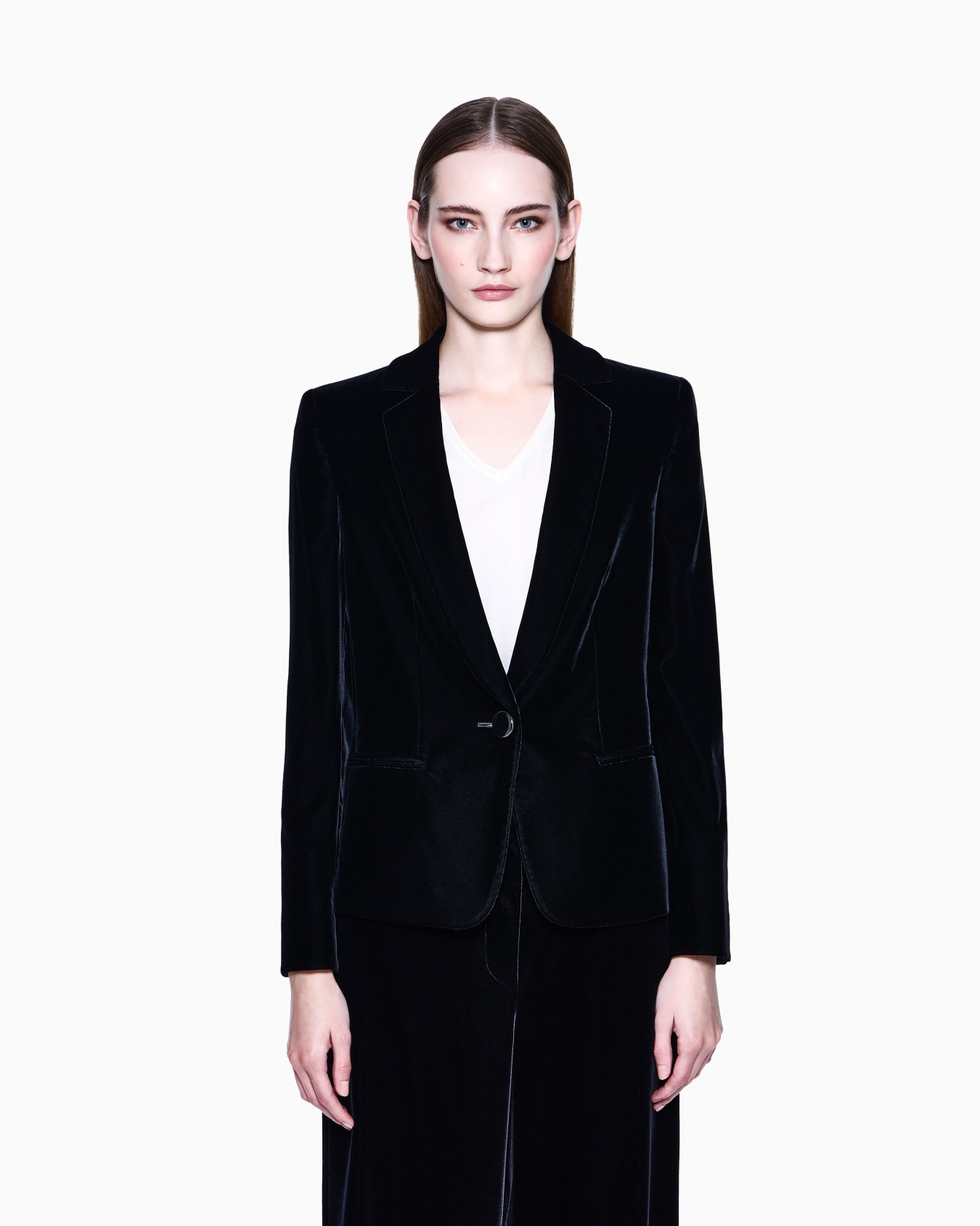 Single-breasted jacket in stretch velvet Slide 3