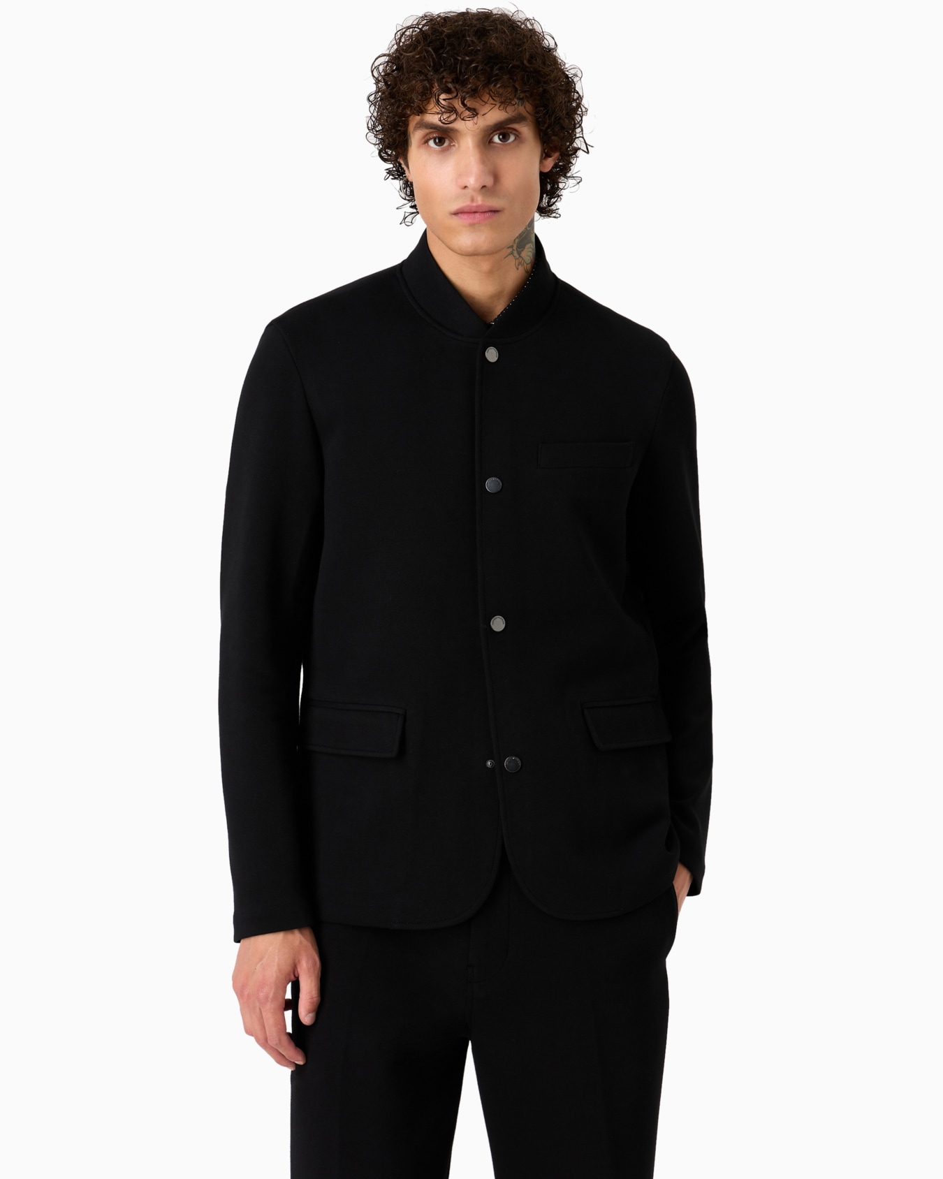 Piqué jersey-fleece jacket with press studs Diapositiva 1