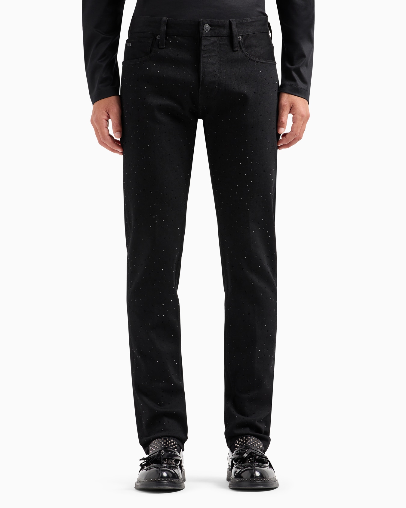 J75 Clubwear slim-fit bull denim jeans with all-over rhinestones Slide 1