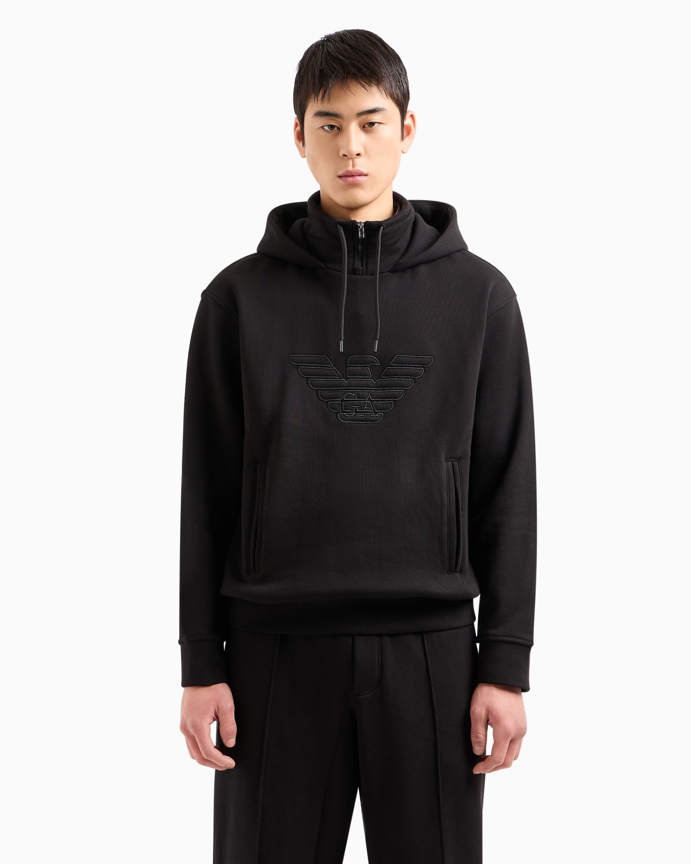 Hooded jersey sweatshirt with embossed domed logo Diapositiva 1