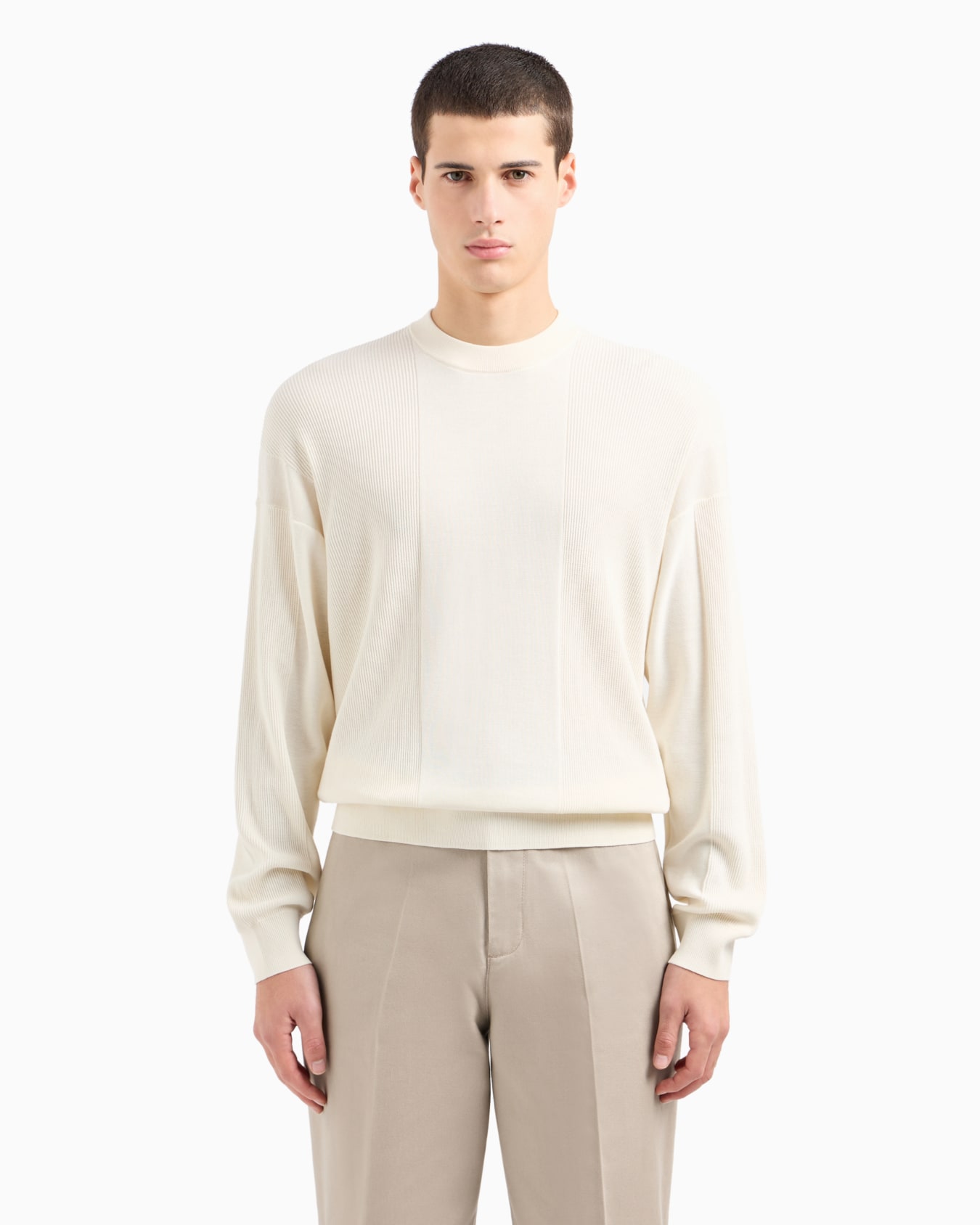 Ribbed jumper with reverse plain-knit inserts Diapositiva 1