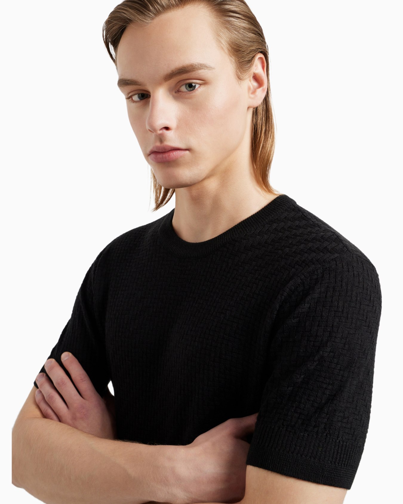 ASV ウール／リヨセル混紡セーター フロント＆バックプレーンニット スライドする 5