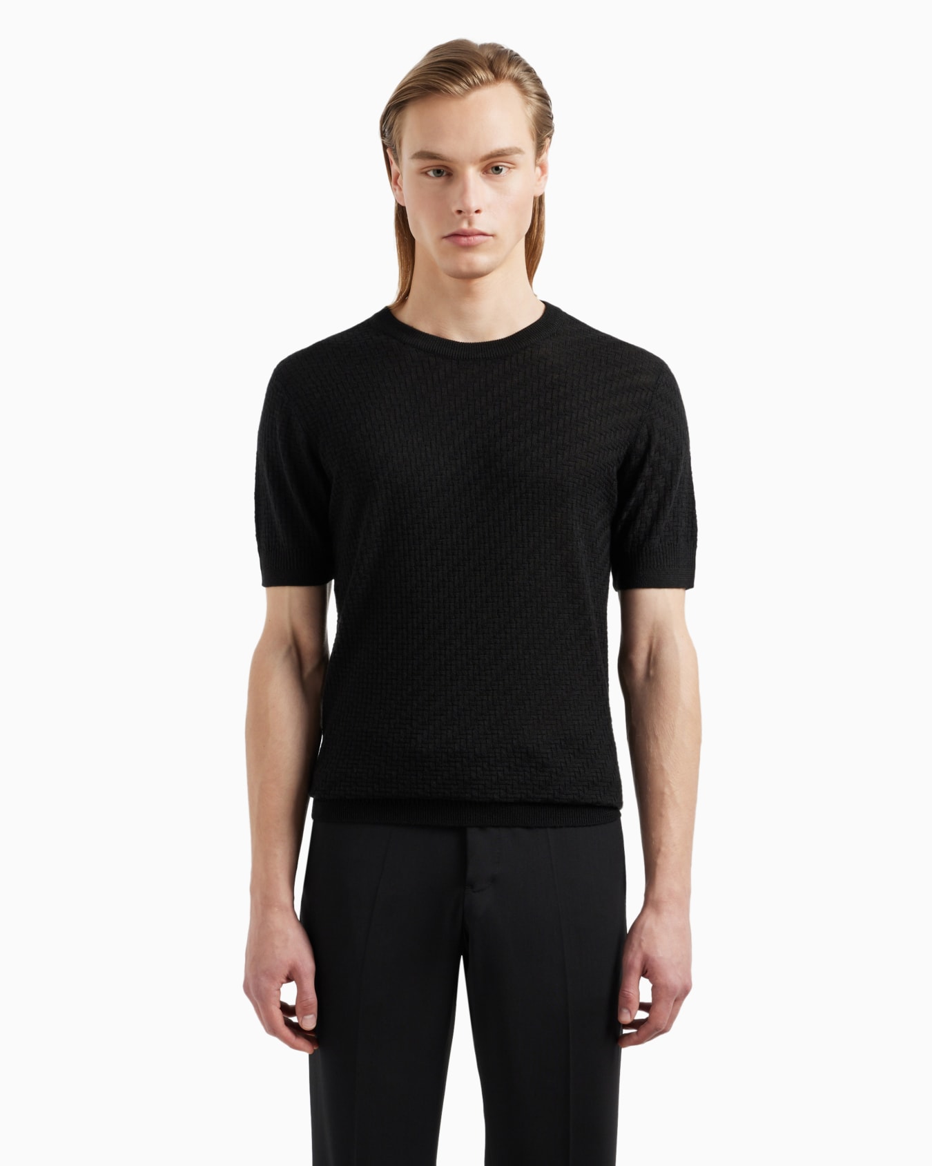 ASV ウール／リヨセル混紡セーター フロント＆バックプレーンニット スライドする 1