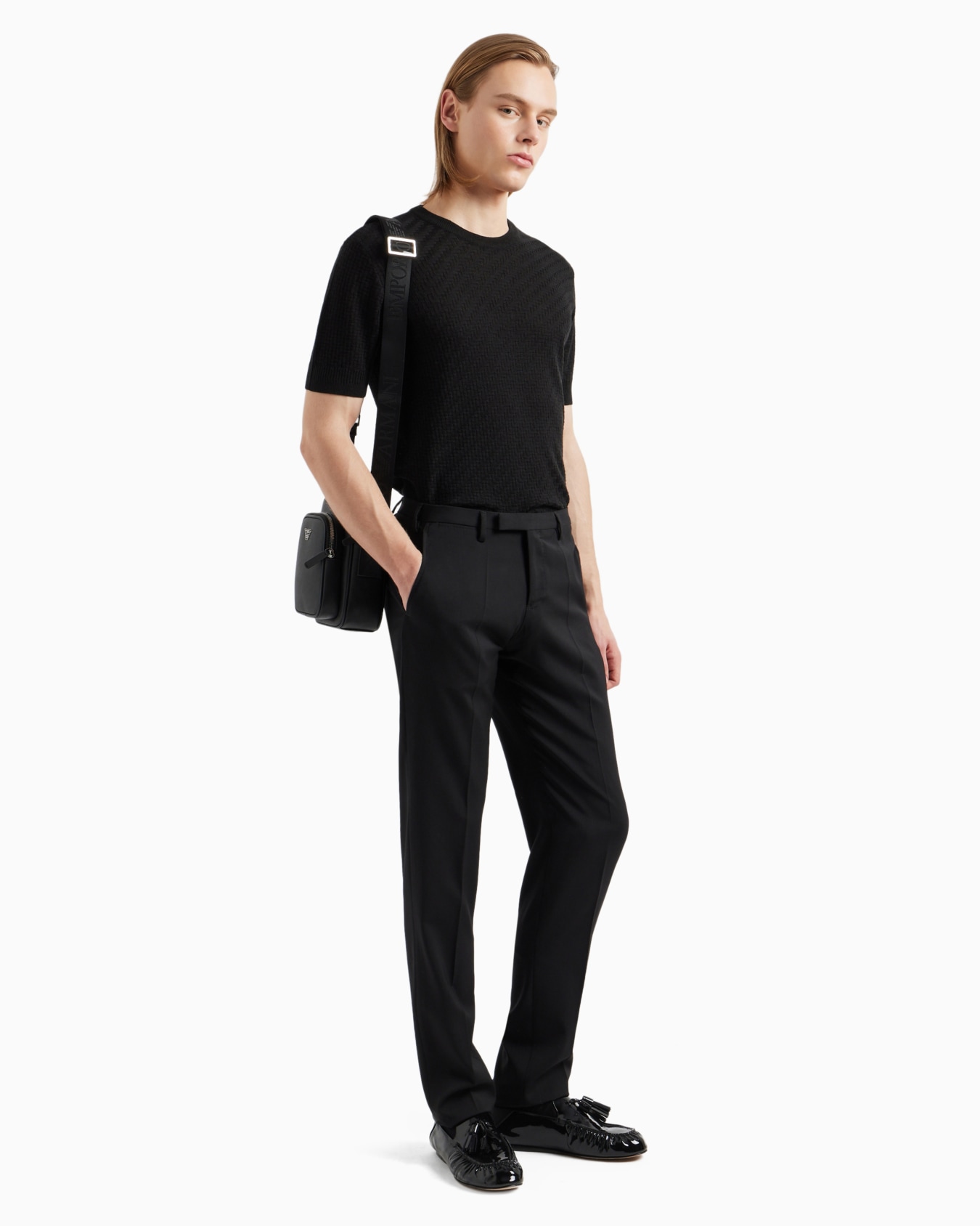 ASV ウール／リヨセル混紡セーター フロント＆バックプレーンニット スライドする 3