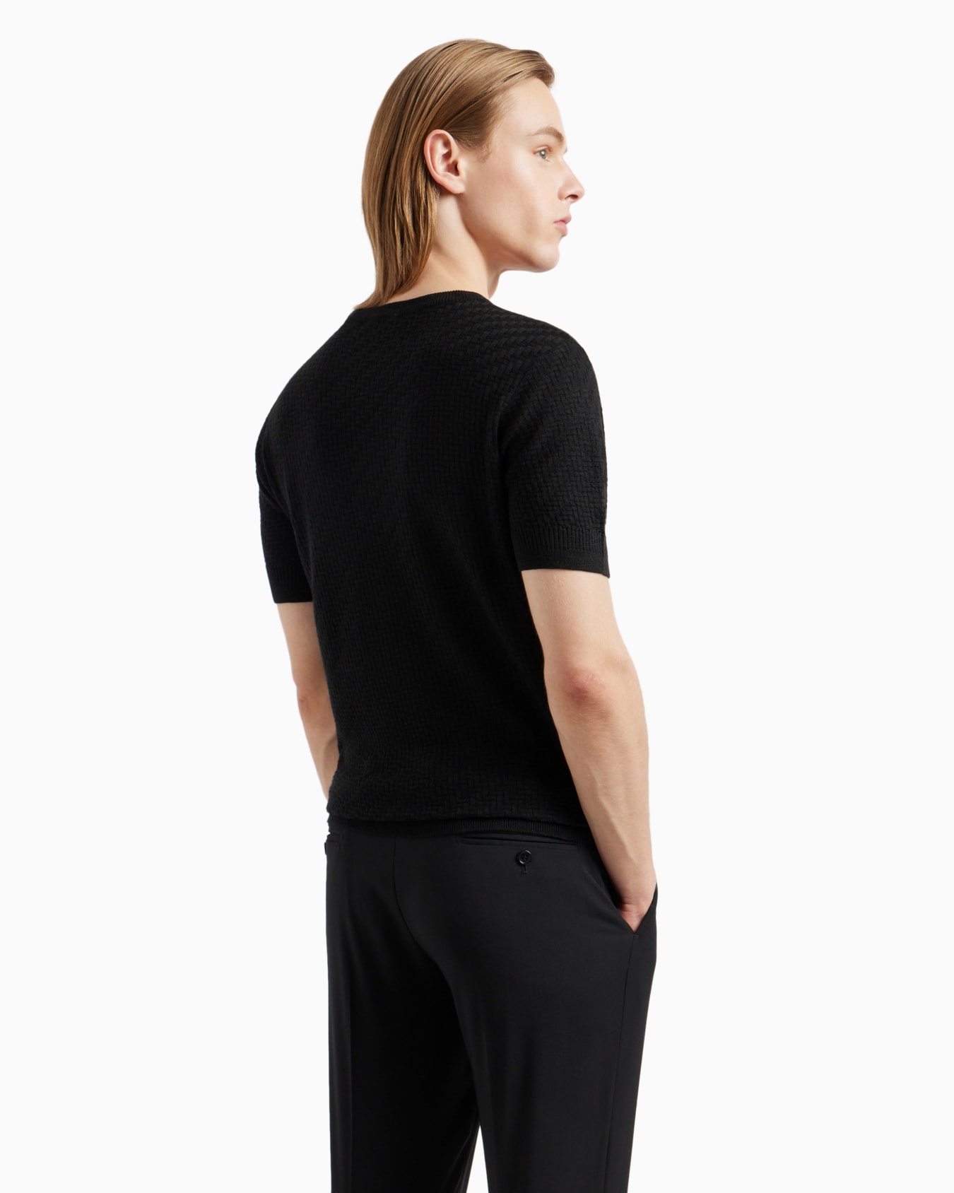 ASV ウール／リヨセル混紡セーター フロント＆バックプレーンニット スライドする 2