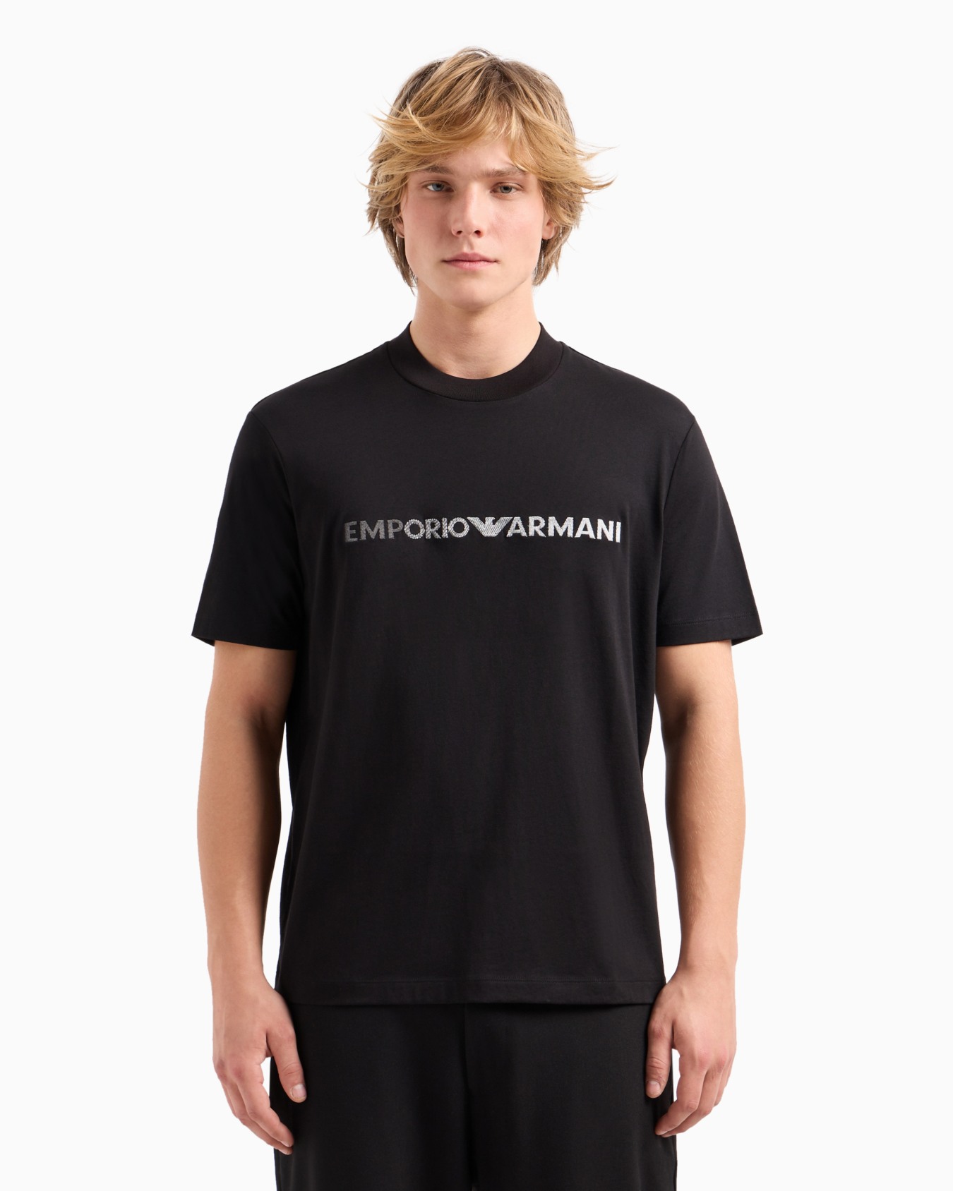 Pima jersey T-shirt with logo embroidery Slide 1
