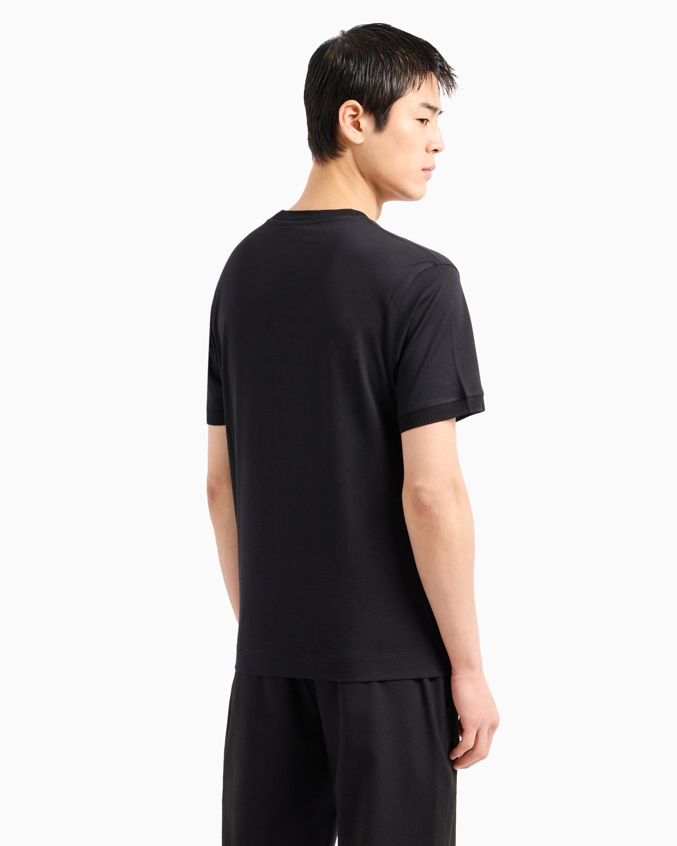 Lightweight jersey T-shirt with logo embroidery and ribbed trim Slide 2