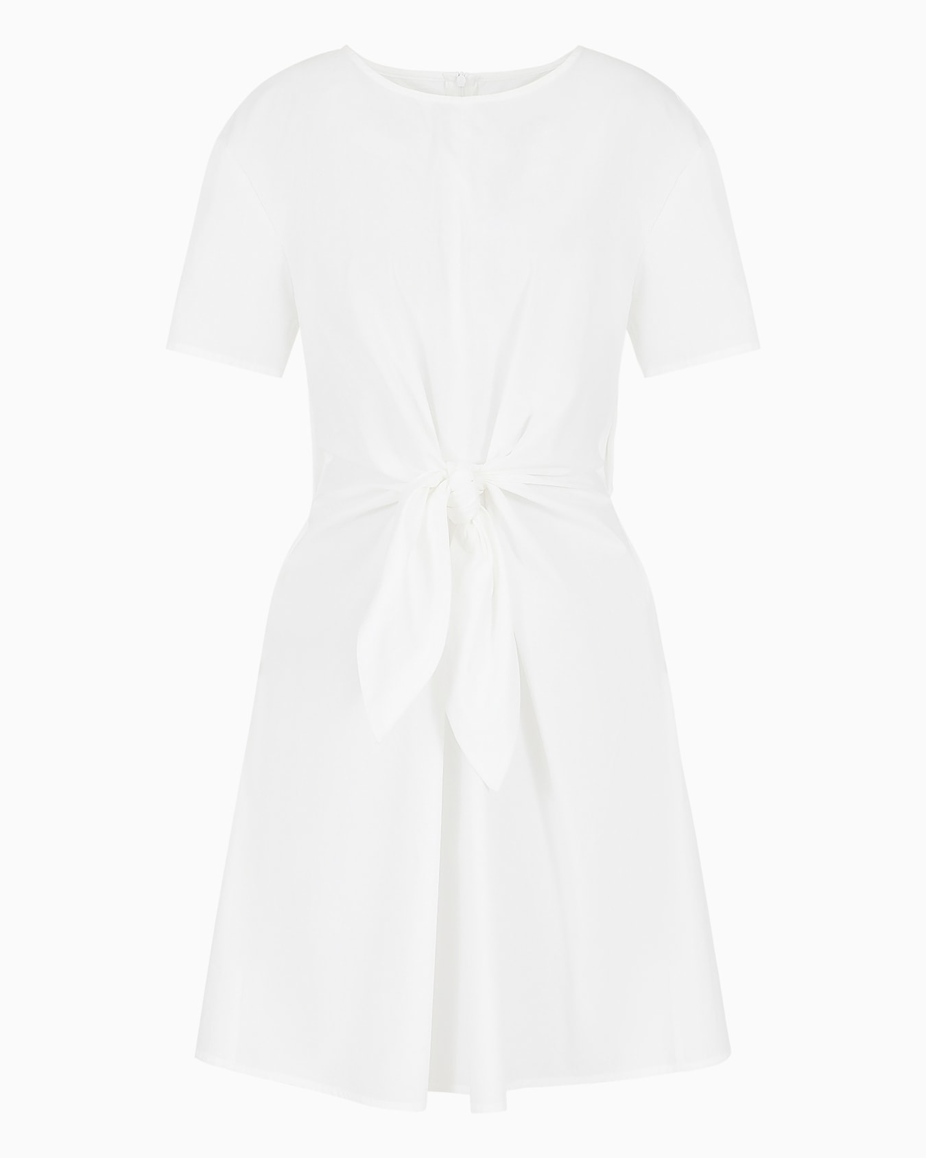 Vestido de manga corta en popelina con fajín Diapositiva 0