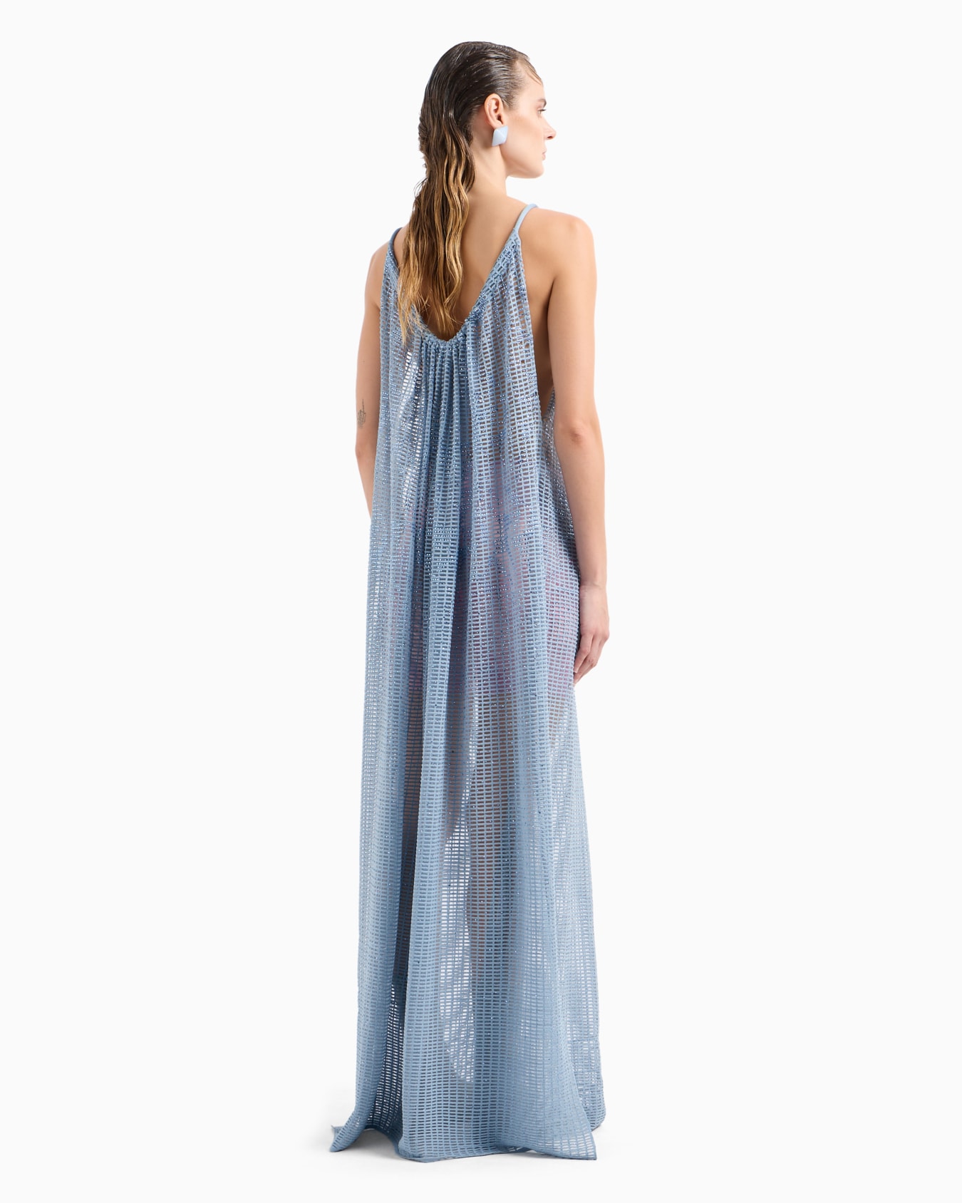Plain knit and ottoman long dress with all-over rhinestones Slide 3